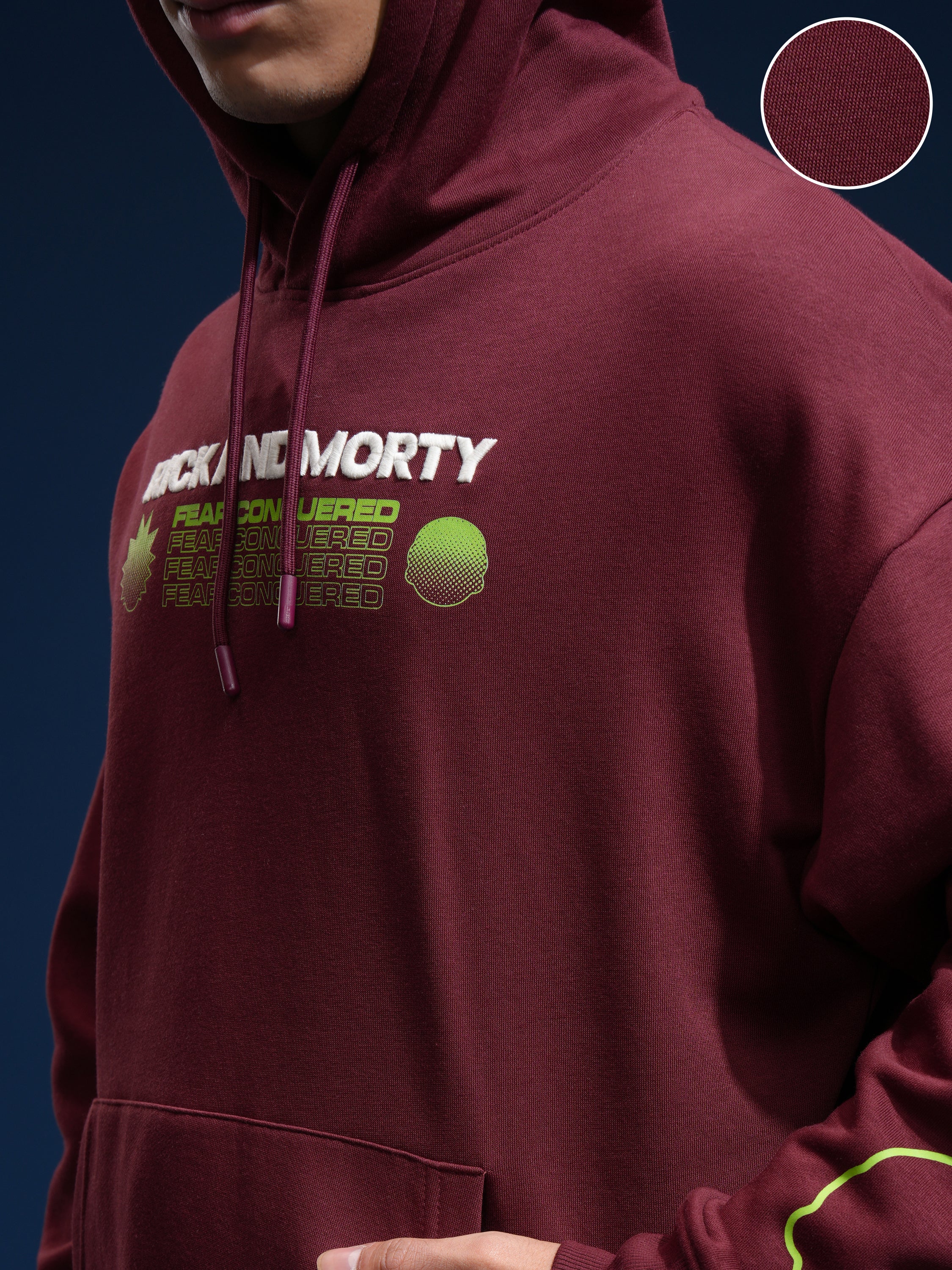 WB By Highlander Men Maroon Rick And Morty Hooded Pullover Sweatshirt - Maroon - Image 5