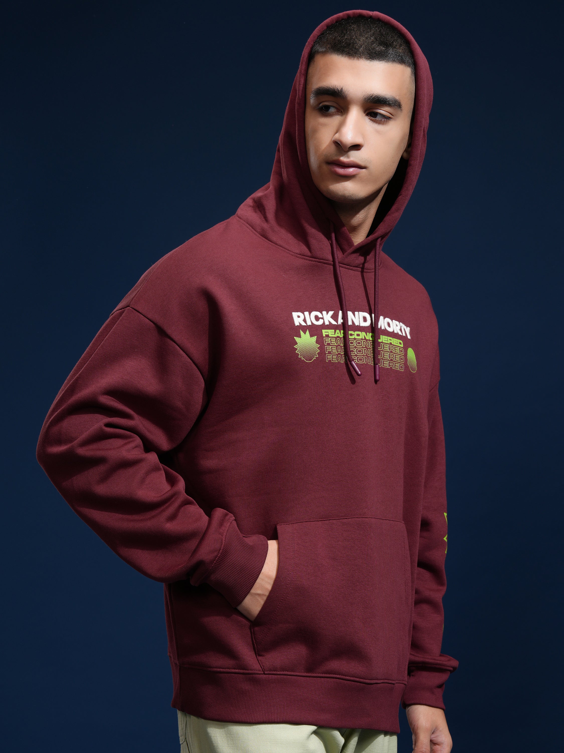 WB By Highlander Men Maroon Rick And Morty Hooded Pullover Sweatshirt - Maroon - Image 6