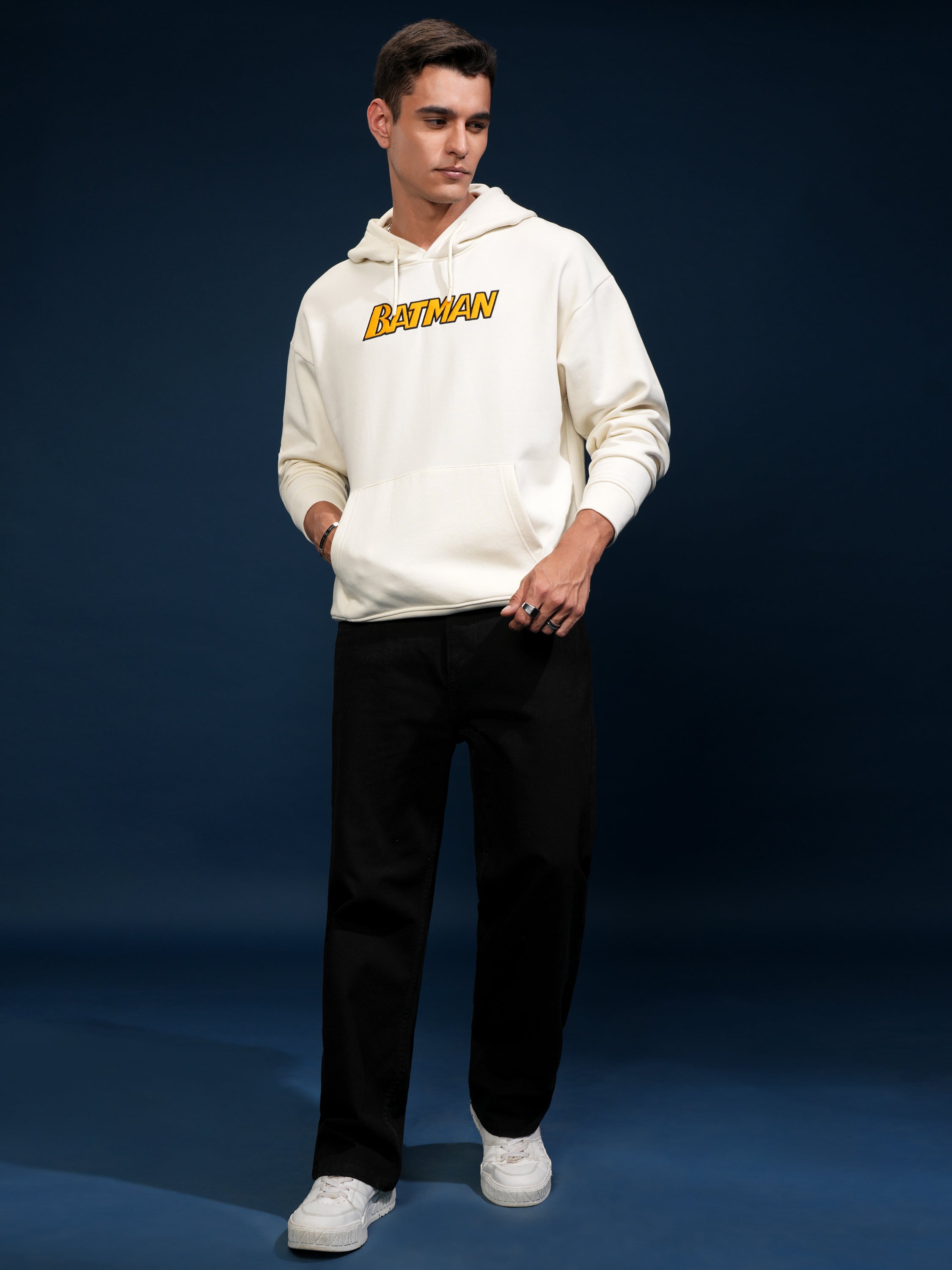DC By Highlander Men White Batman Hooded Pullover Sweatshirt - White - Image 2