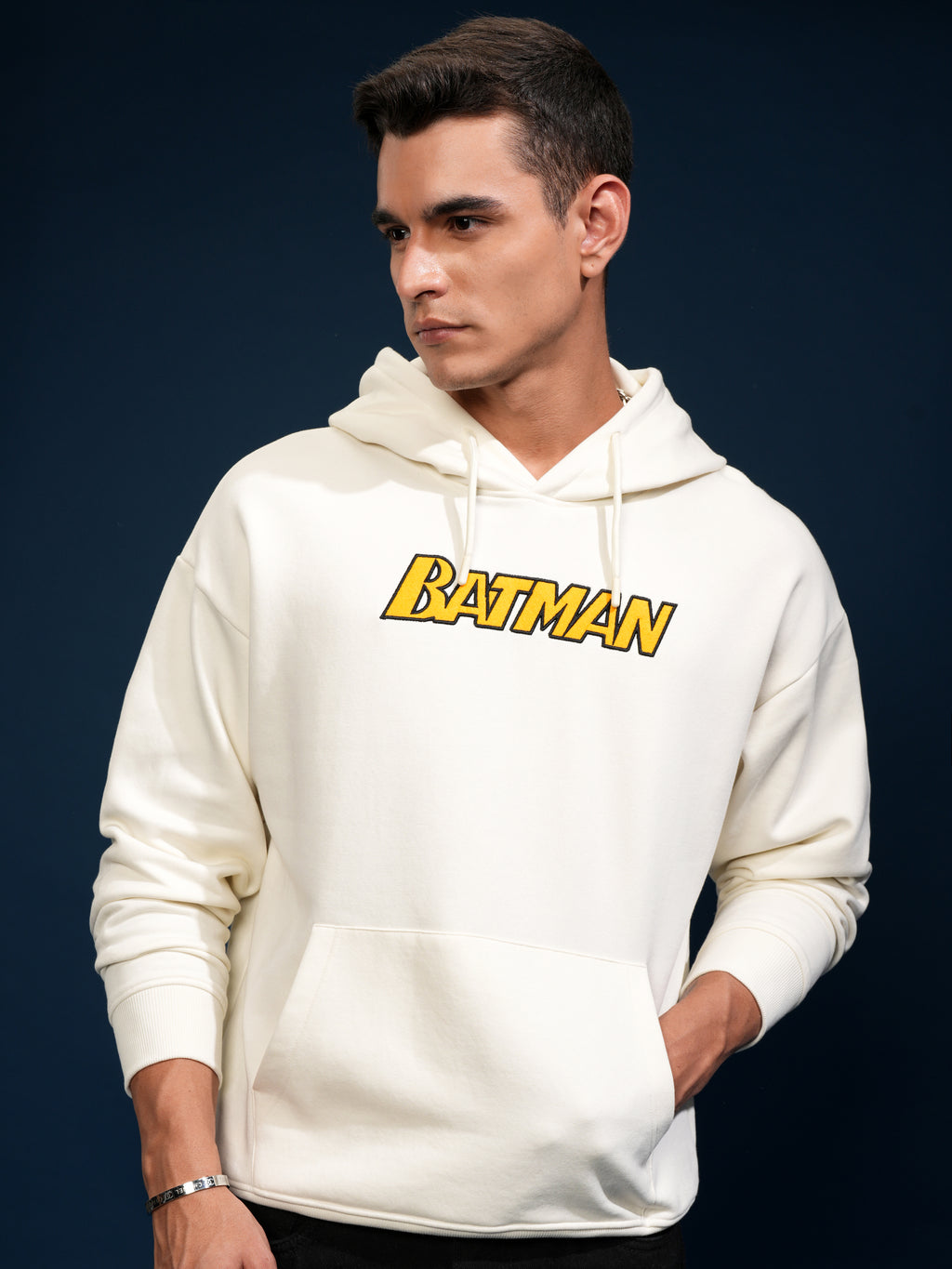 DC By Highlander Men White Batman Hooded Pullover Sweatshirt - White - Image 3