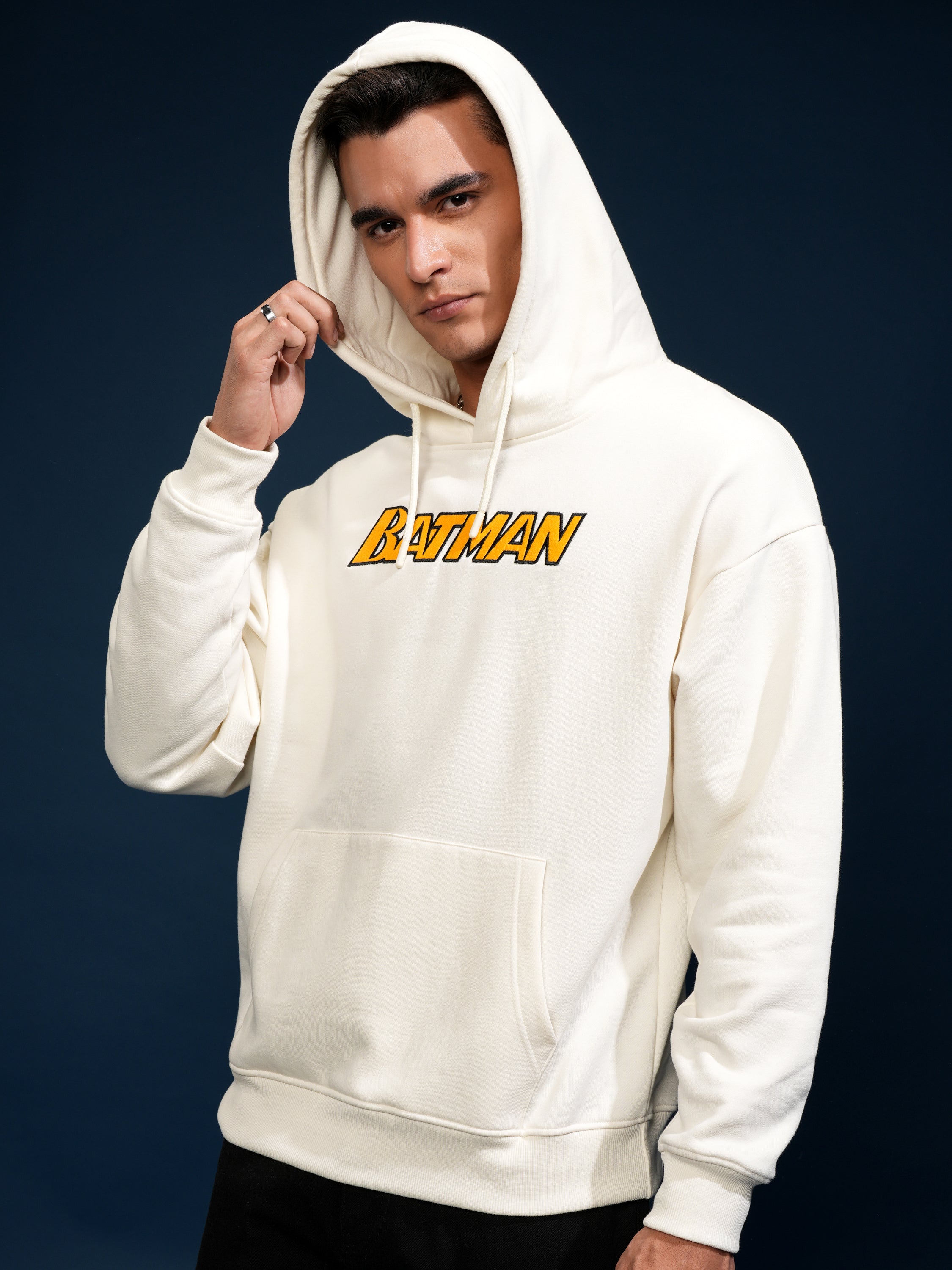 DC By Highlander Men White Batman Hooded Pullover Sweatshirt - White - Image 4
