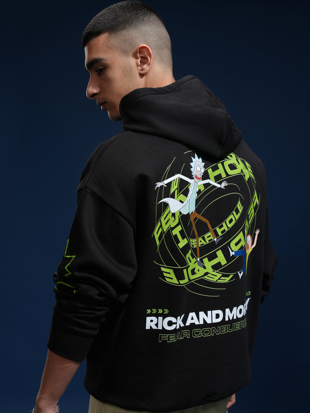 WB By Highlander Men Black Rick And Morty Hooded Pullover Sweatshirt - Black - Image 1