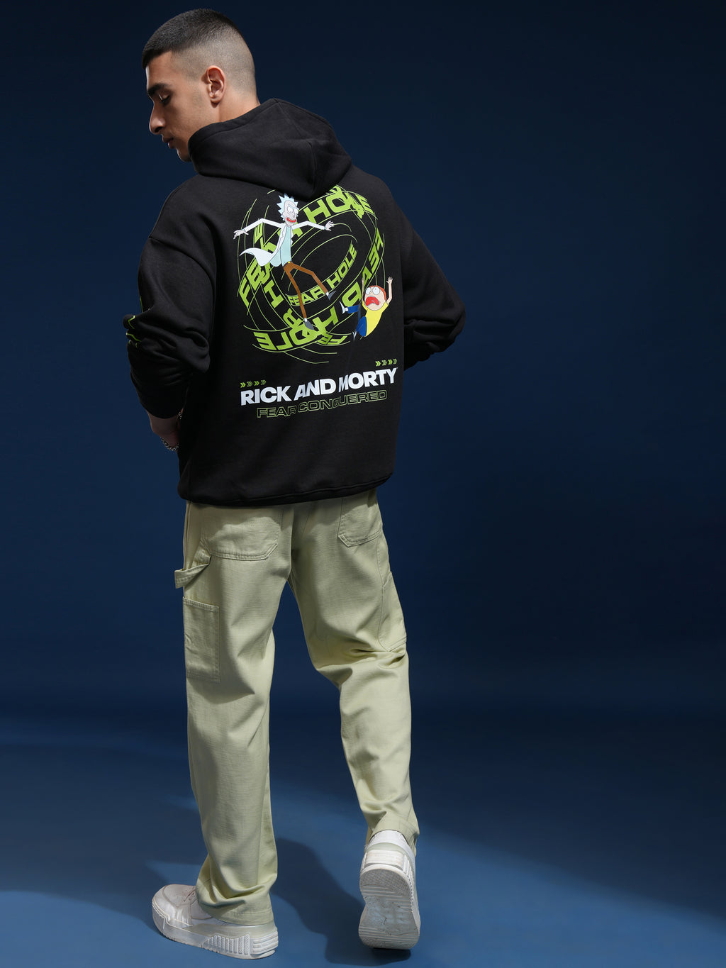 WB By Highlander Men Black Rick And Morty Hooded Pullover Sweatshirt - Black - Image 2