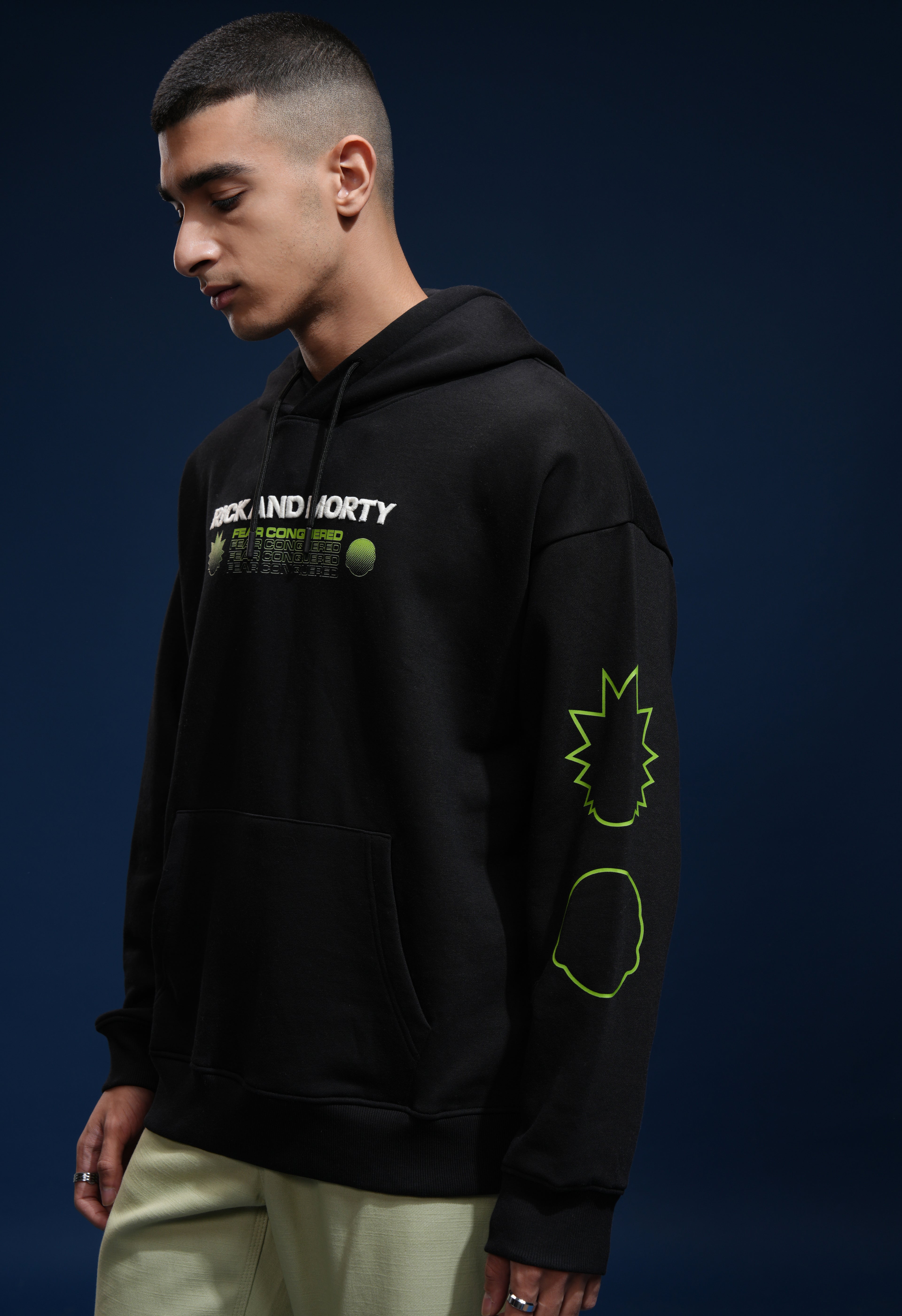 WB By Highlander Men Black Rick And Morty Hooded Pullover Sweatshirt - Black - Image 4