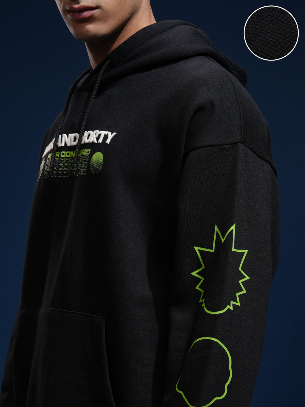 WB By Highlander Men Black Rick And Morty Hooded Pullover Sweatshirt - Black - Image 5