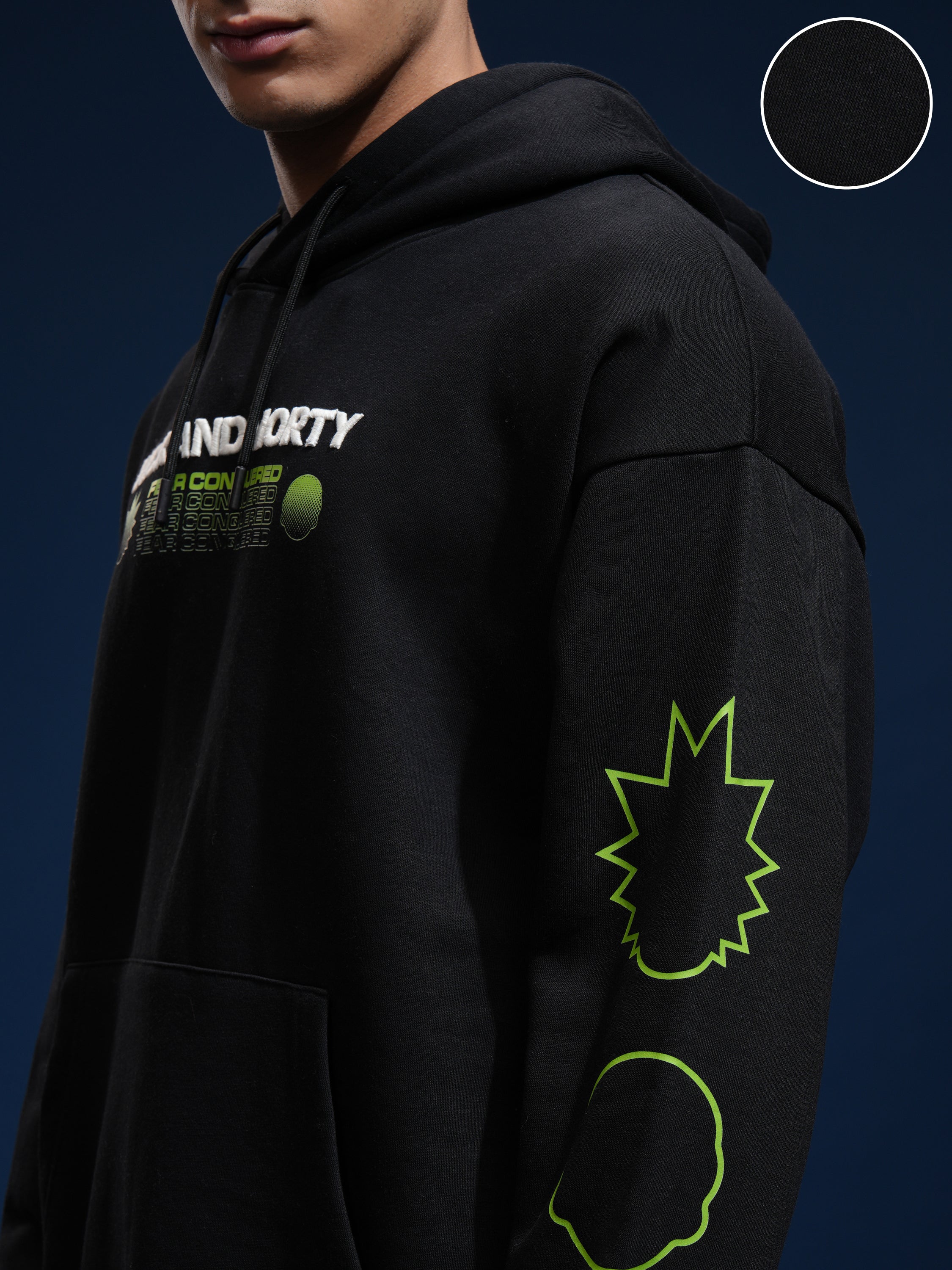 WB By Highlander Men Black Rick And Morty Hooded Pullover Sweatshirt - Black - Image 5