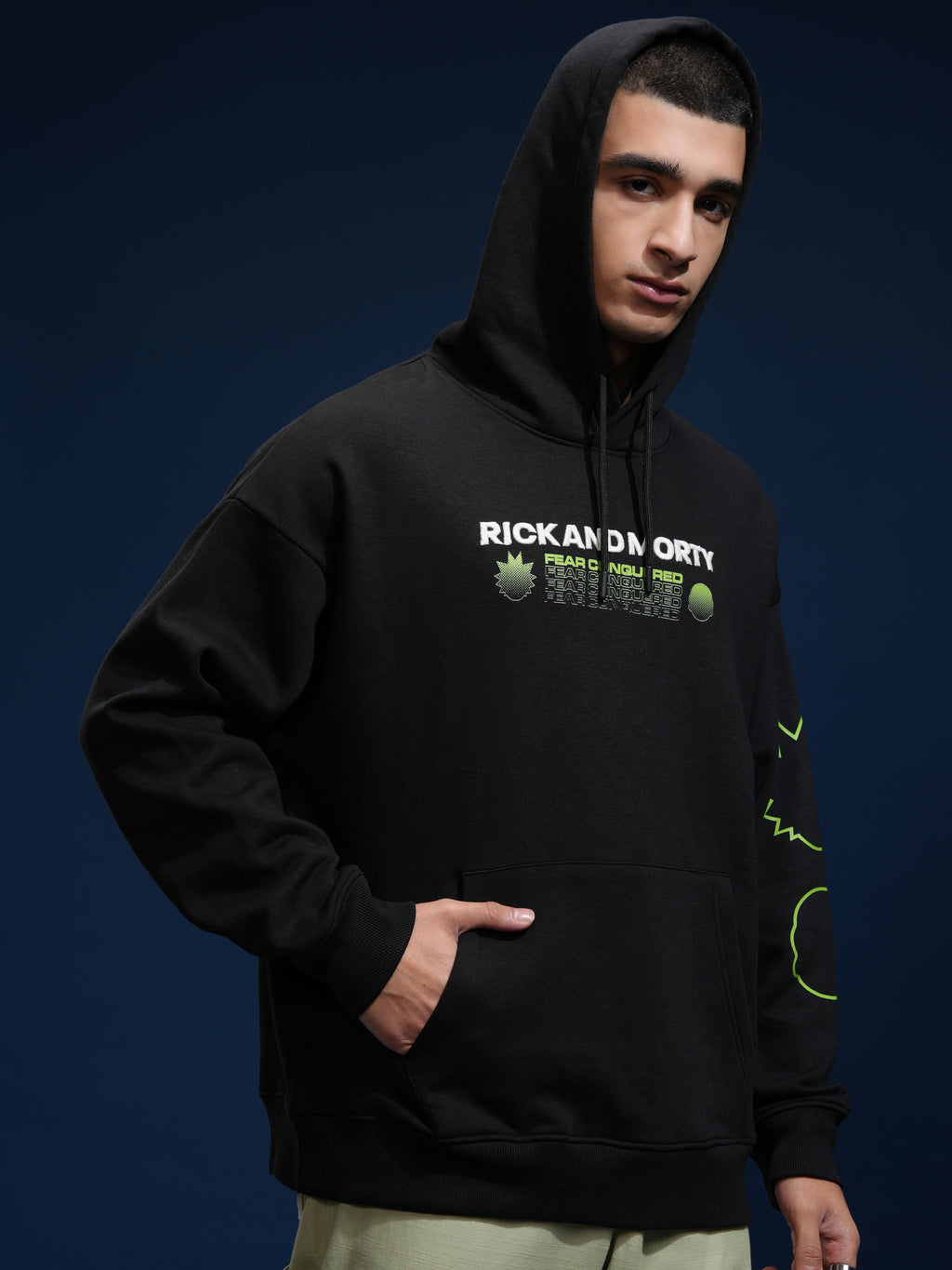 WB By Highlander Men Black Rick And Morty Hooded Pullover Sweatshirt - Black - Image 6
