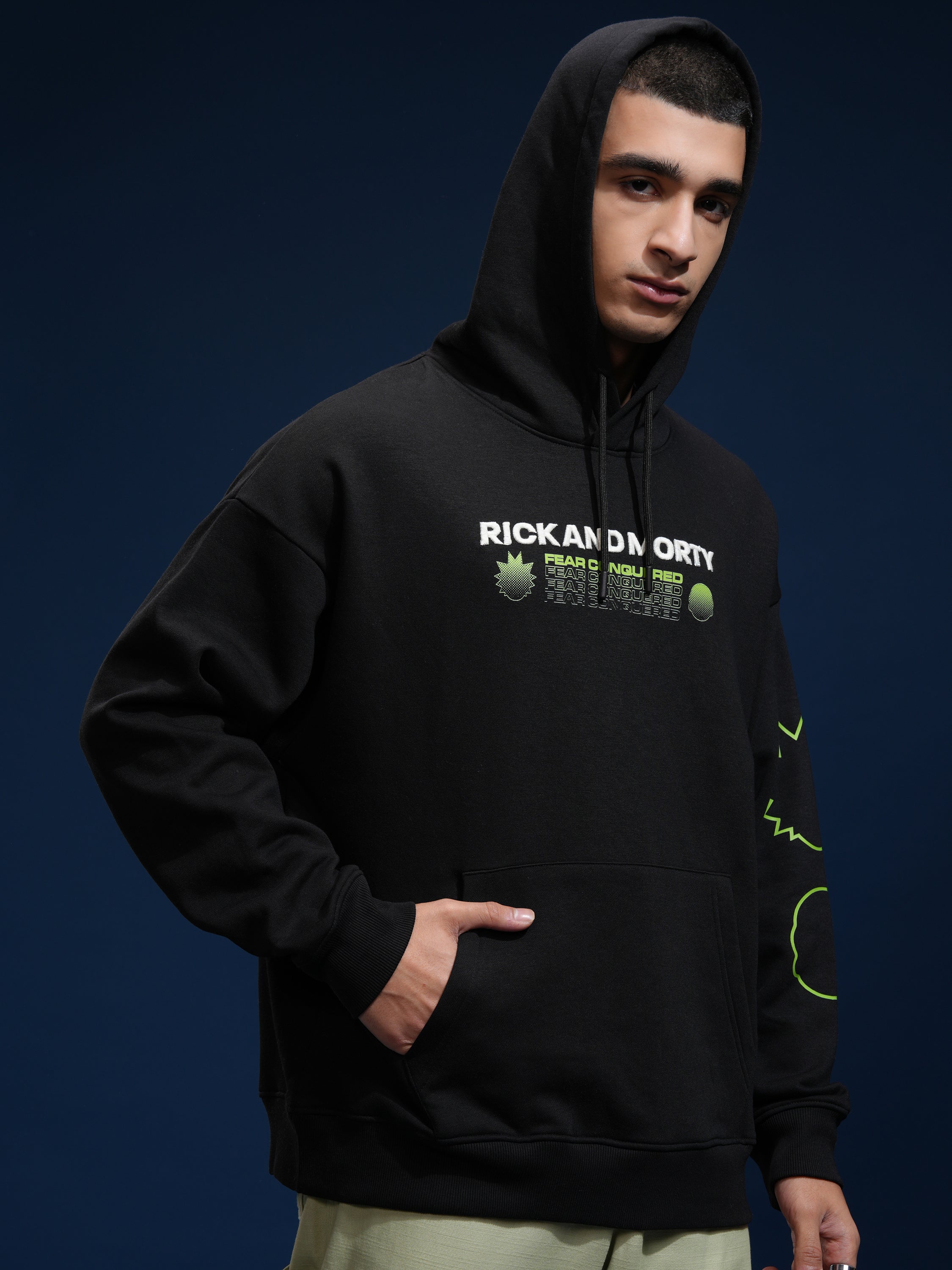 WB By Highlander Men Black Rick And Morty Hooded Pullover Sweatshirt - Black - Image 6