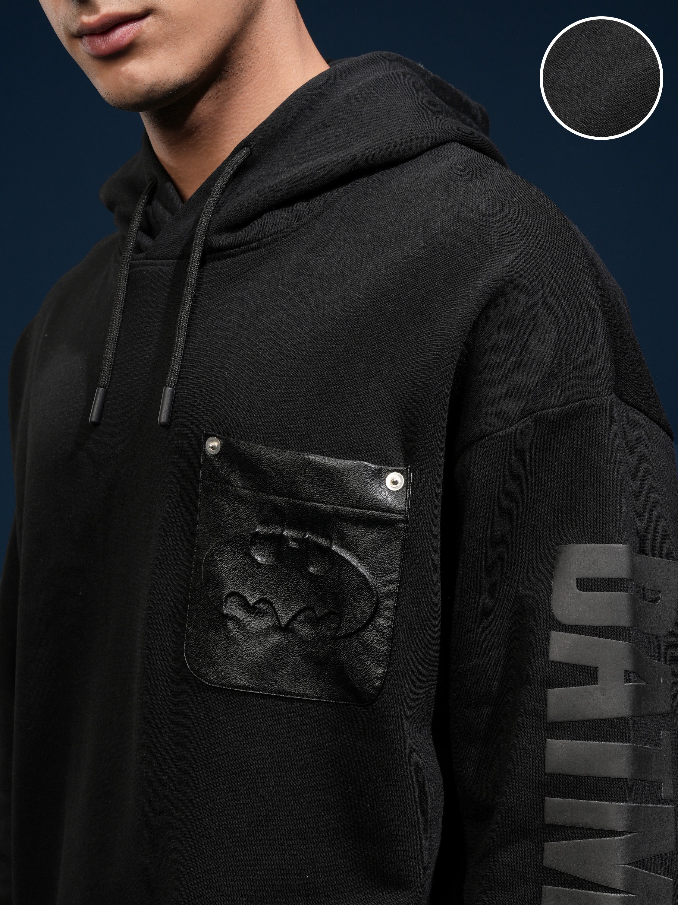 DC By Highlander Men Black Batman Hooded Pullover Sweatshirt - Black - Image 5