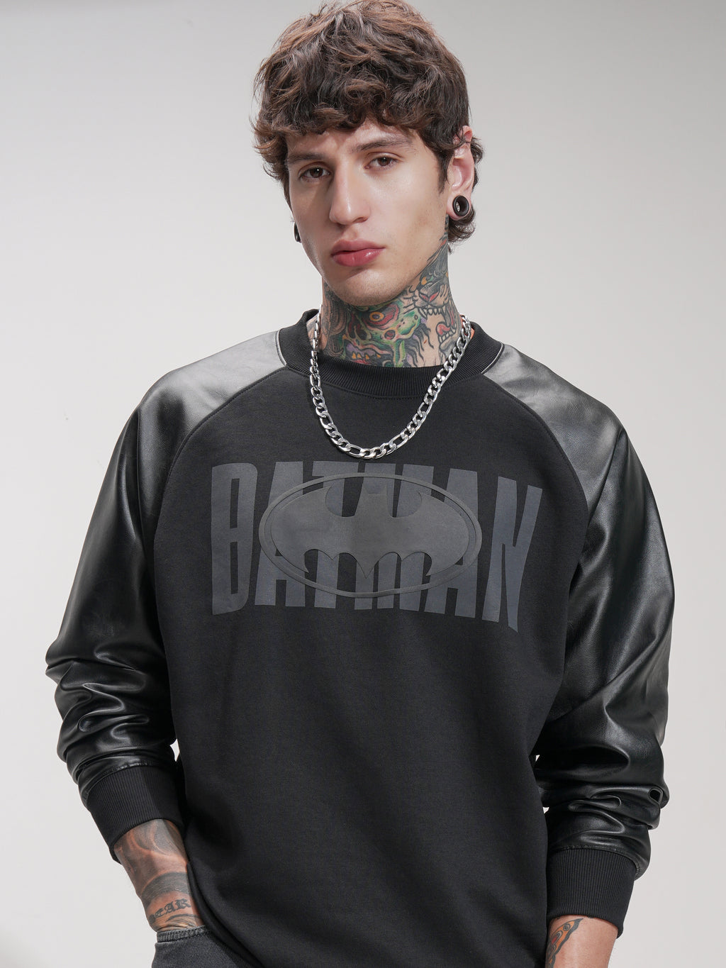 DC By Highlander Men Black Batman Round Neck Pullover Sweatshirt - Black - Image 1
