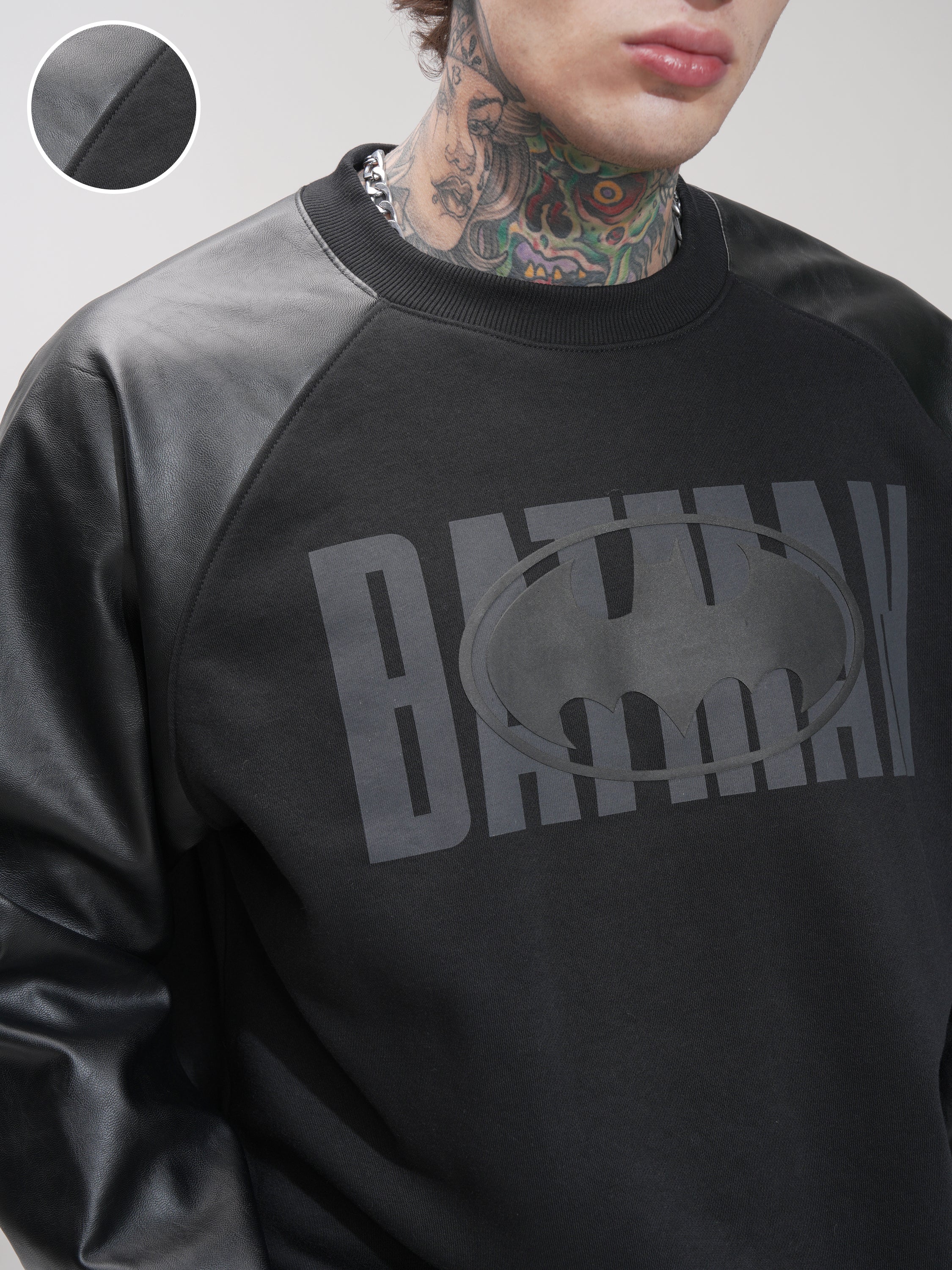 DC By Highlander Men Black Batman Round Neck Pullover Sweatshirt - Black - Image 5
