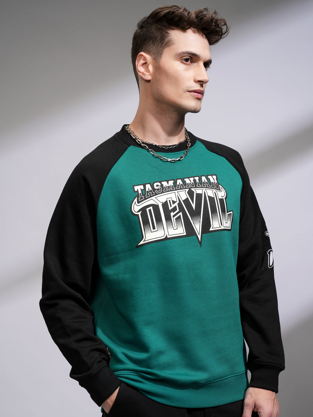 WB By Highlander Men Green Looney Tunes Round Neck Pullover Sweatshirt - Green - Image 6