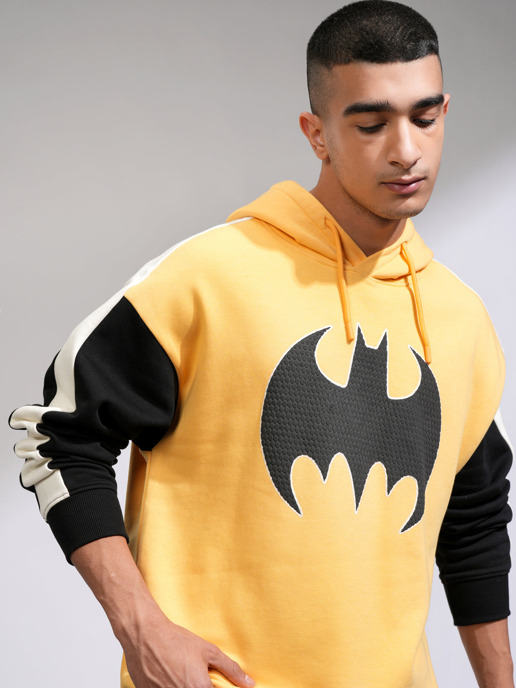 DC By Highlander Men Yellow Batman Hooded Pullover Sweatshirt - Yellow - Image 1