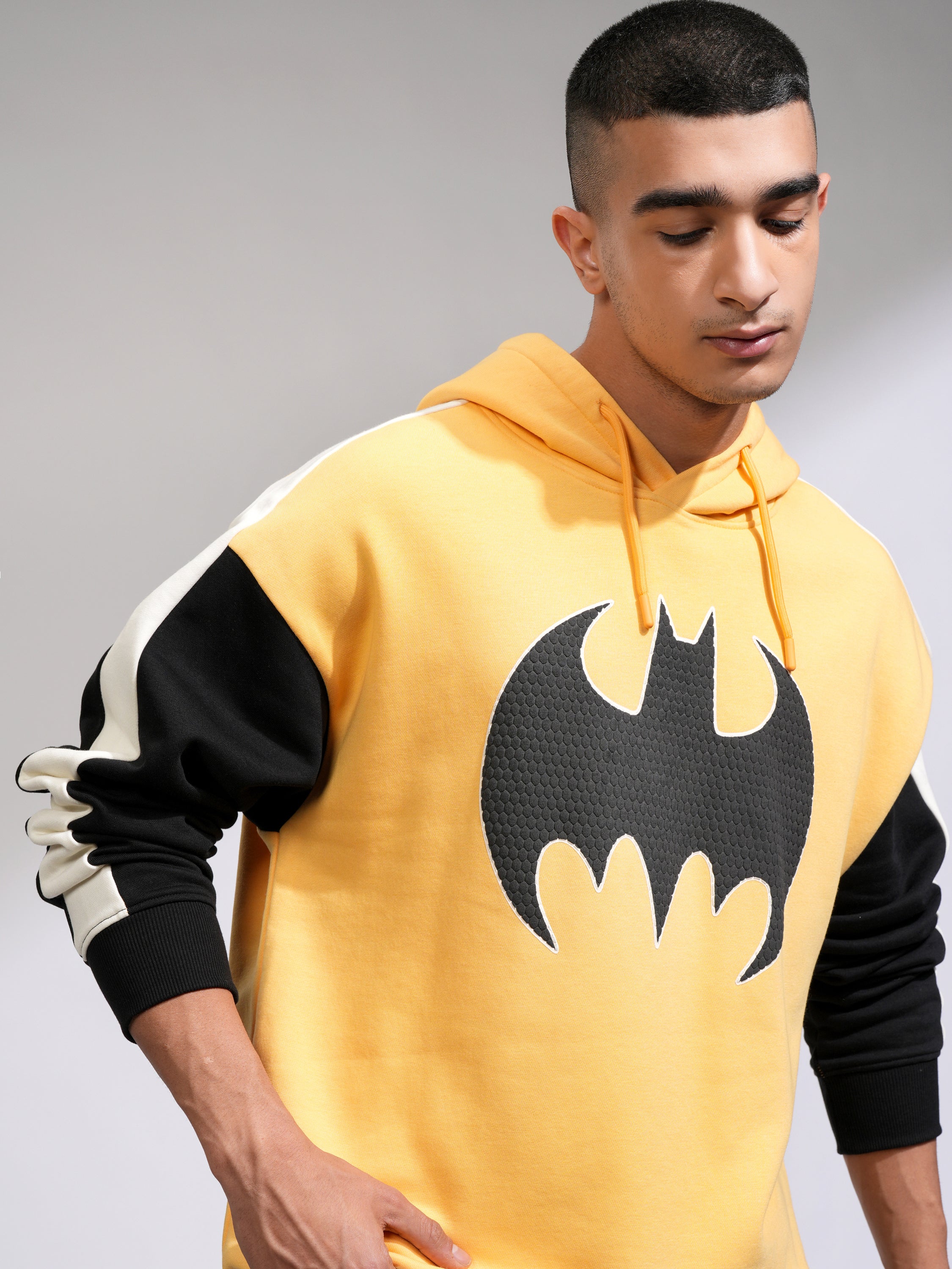 DC By Highlander Men Yellow Batman Hooded Pullover Sweatshirt - Yellow - Image 1