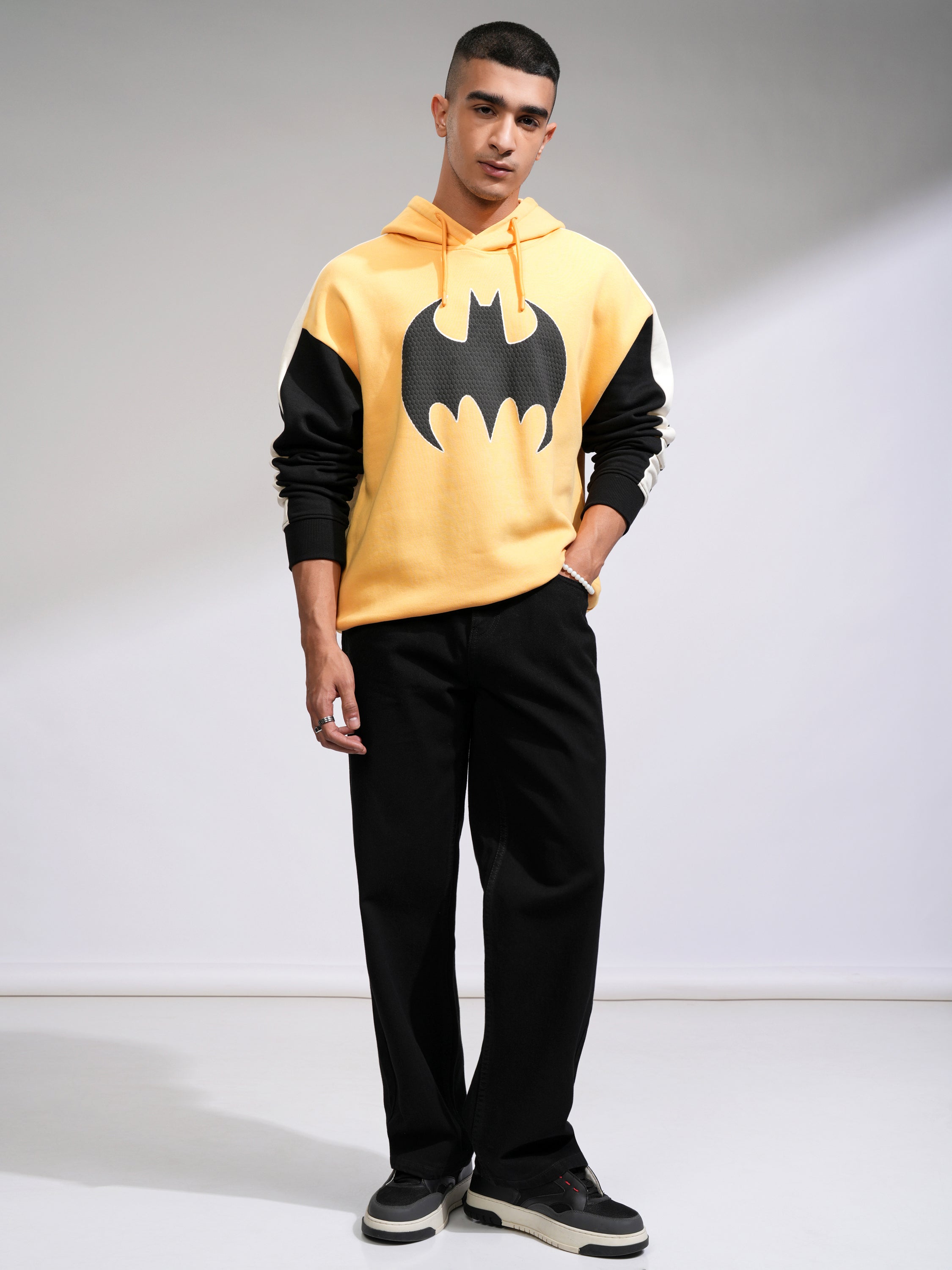 DC By Highlander Men Yellow Batman Hooded Pullover Sweatshirt - Yellow - Image 2