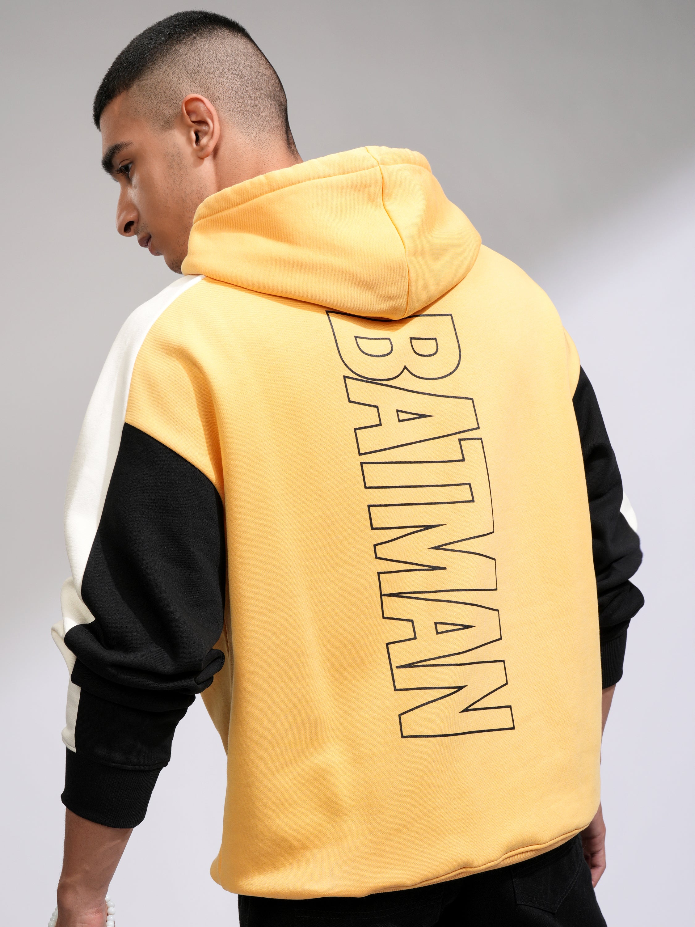 DC By Highlander Men Yellow Batman Hooded Pullover Sweatshirt - Yellow - Image 3
