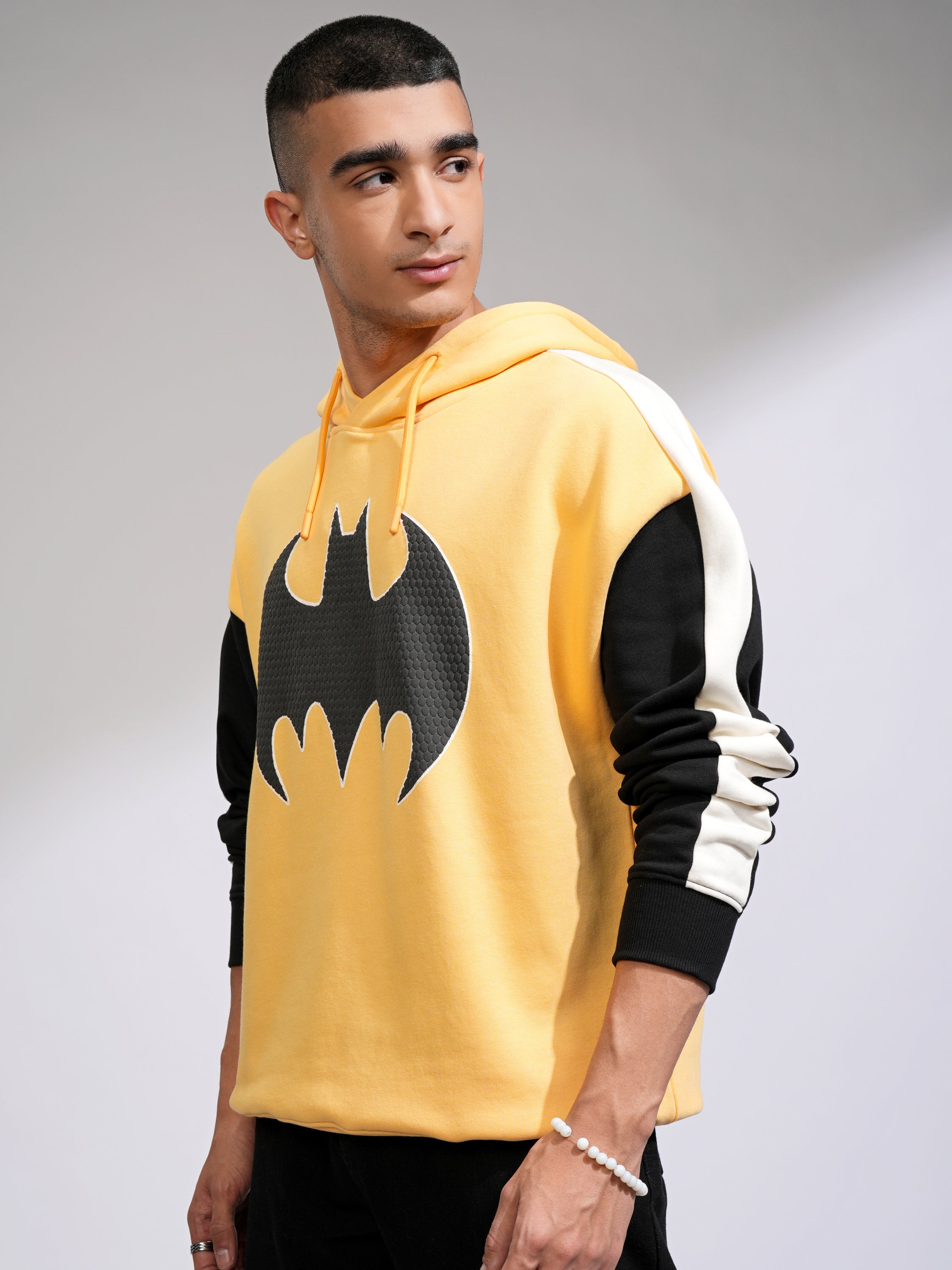 DC By Highlander Men Yellow Batman Hooded Pullover Sweatshirt - Yellow - Image 4