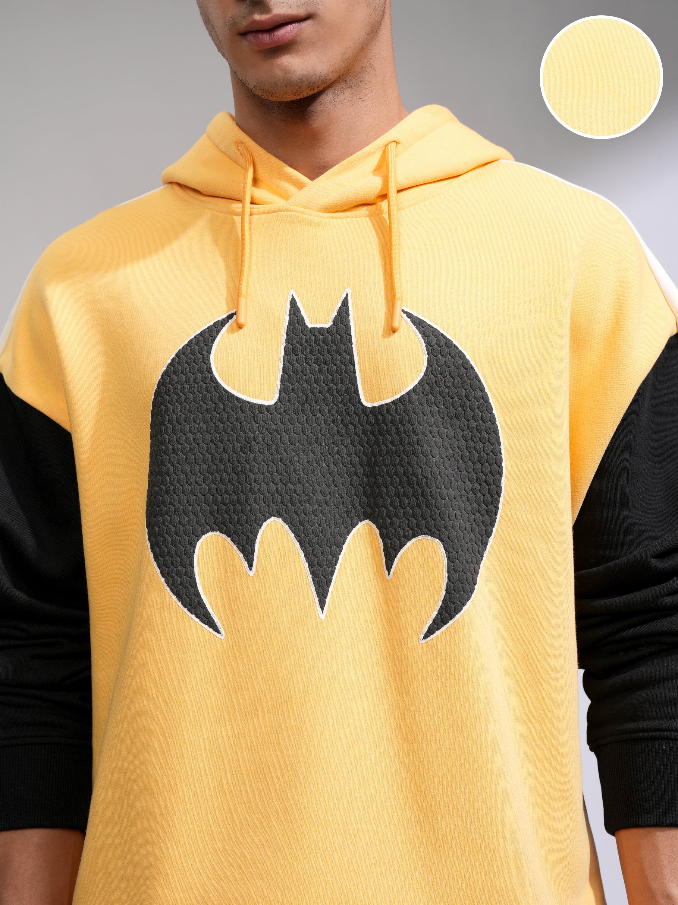 DC By Highlander Men Yellow Batman Hooded Pullover Sweatshirt - Yellow - Image 5