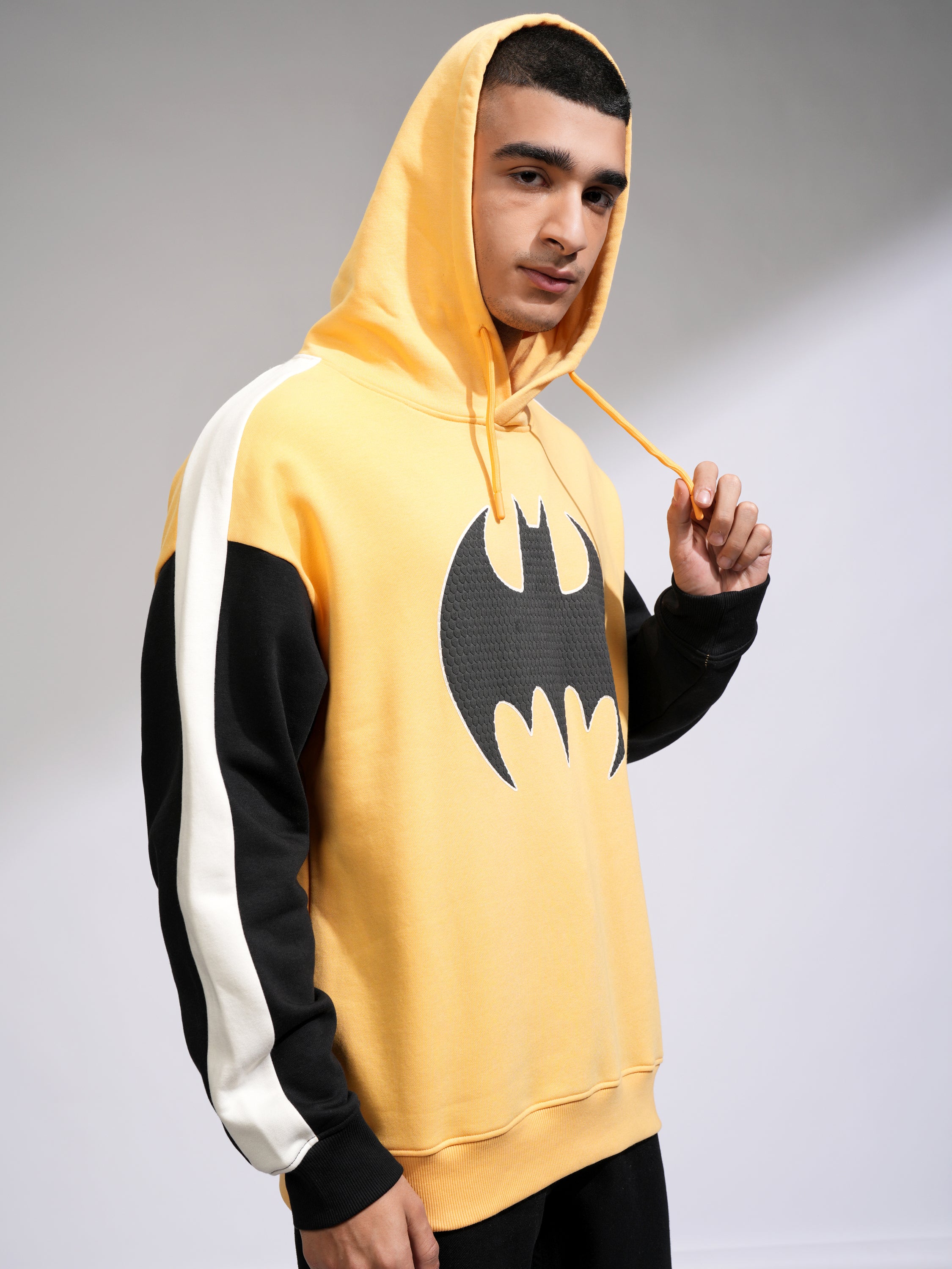 DC By Highlander Men Yellow Batman Hooded Pullover Sweatshirt - Yellow - Image 6