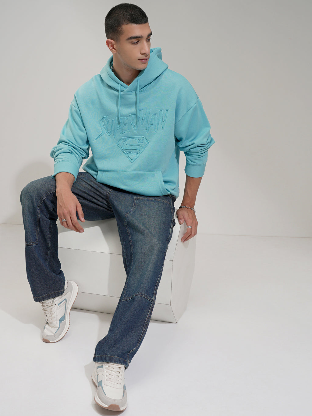 DC By Highlander Men Blue Superman Hooded Pullover Sweatshirt - Blue - Image 2