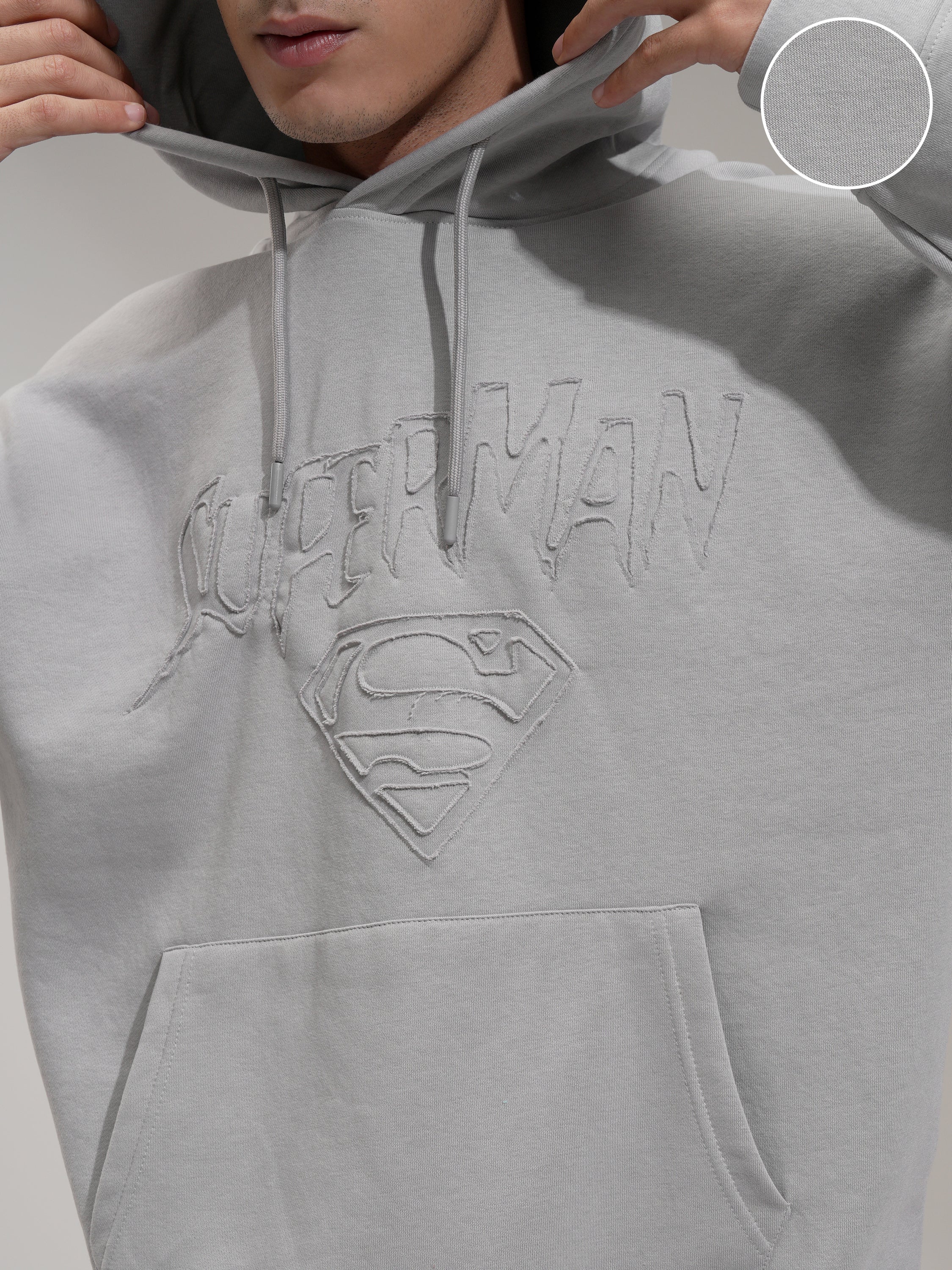 DC By Highlander Men Grey Superman Hooded Pullover Sweatshirt - Grey - Image 5
