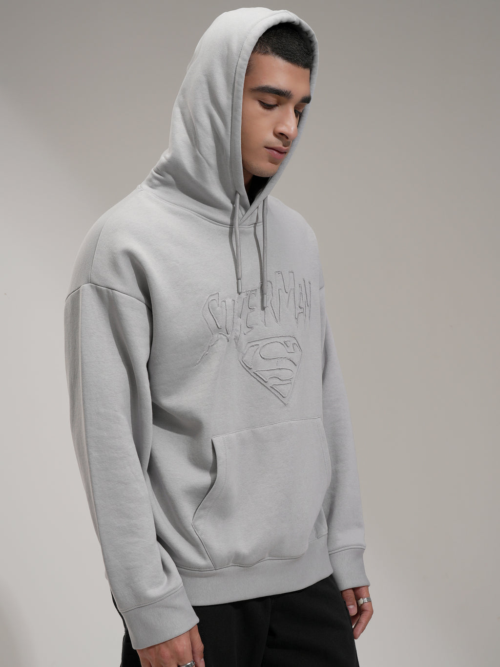 DC By Highlander Men Grey Superman Hooded Pullover Sweatshirt - Grey - Image 6