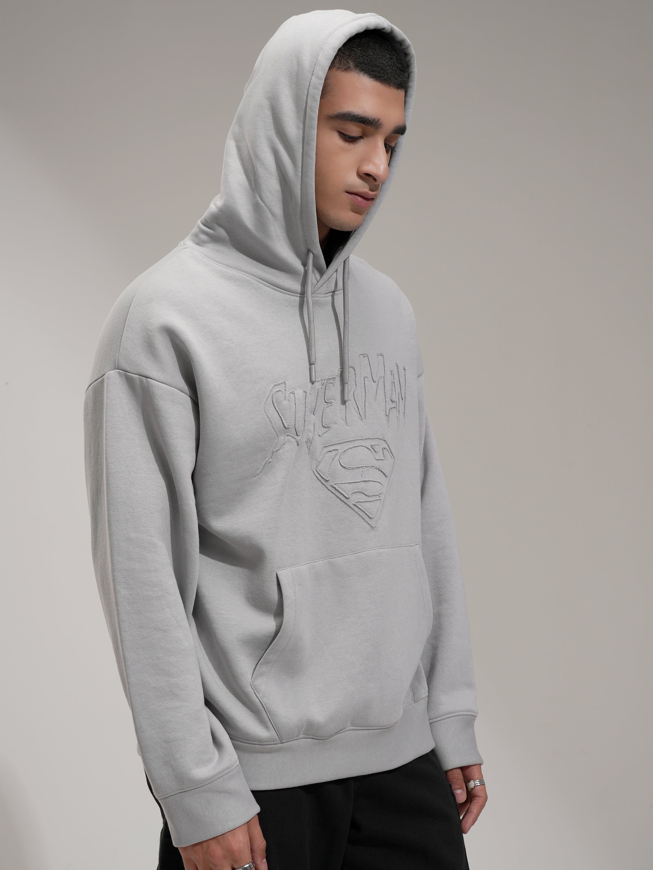 DC By Highlander Men Grey Superman Hooded Pullover Sweatshirt - Grey - Image 6