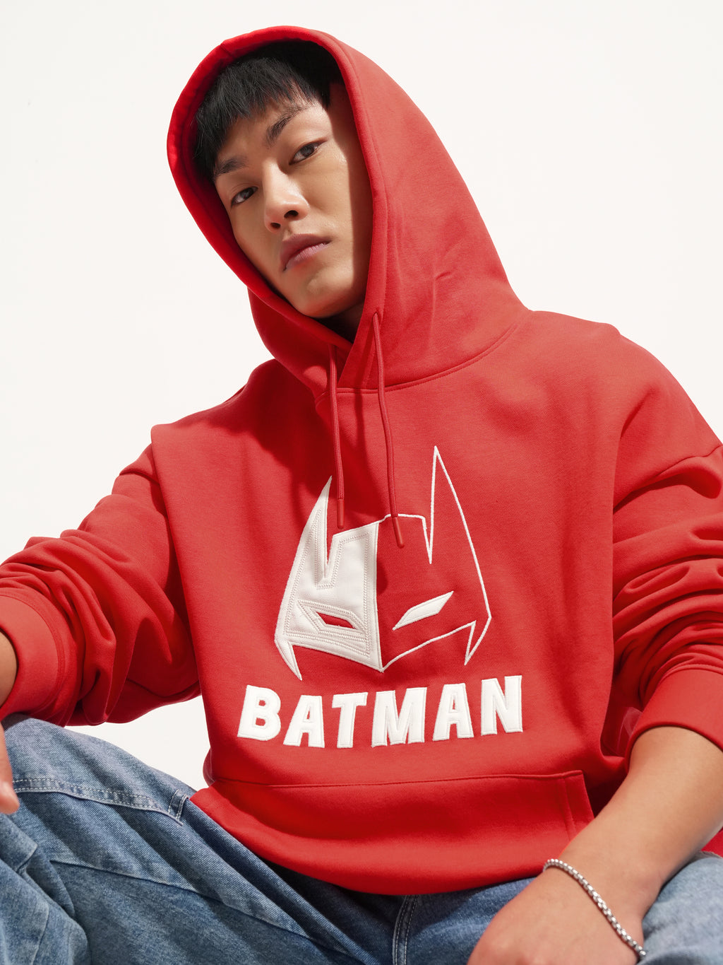 DC By Highlander Men Red Batman Hooded Pullover Sweatshirt - Red - Image 1