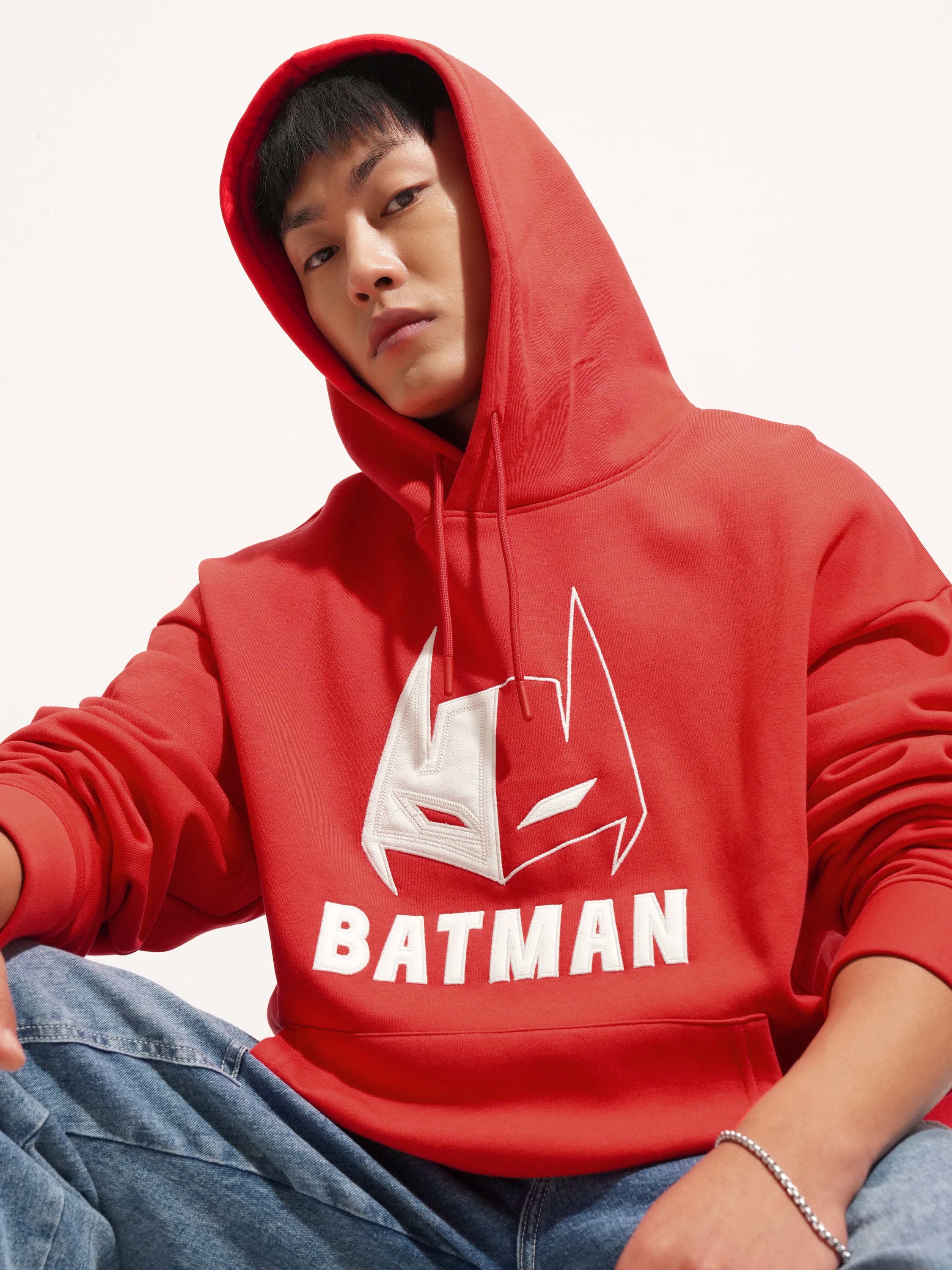 DC By Highlander Men Red Batman Hooded Pullover Sweatshirt - Red - Image 1