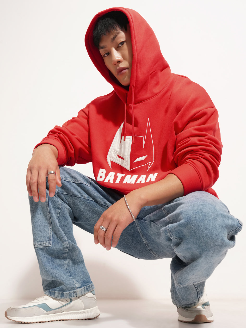 DC By Highlander Men Red Batman Hooded Pullover Sweatshirt - Red - Image 2