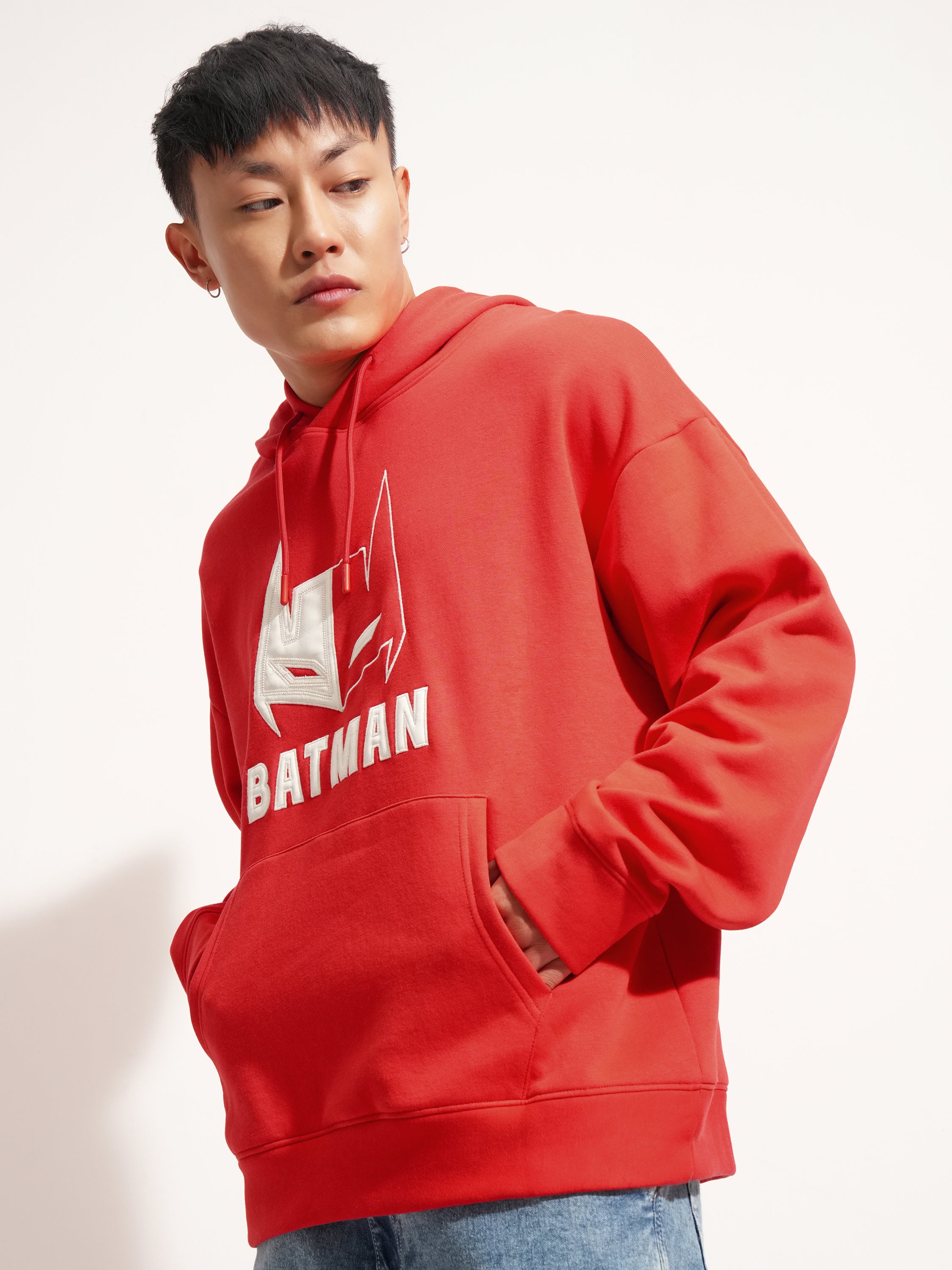 DC By Highlander Men Red Batman Hooded Pullover Sweatshirt - Red - Image 4