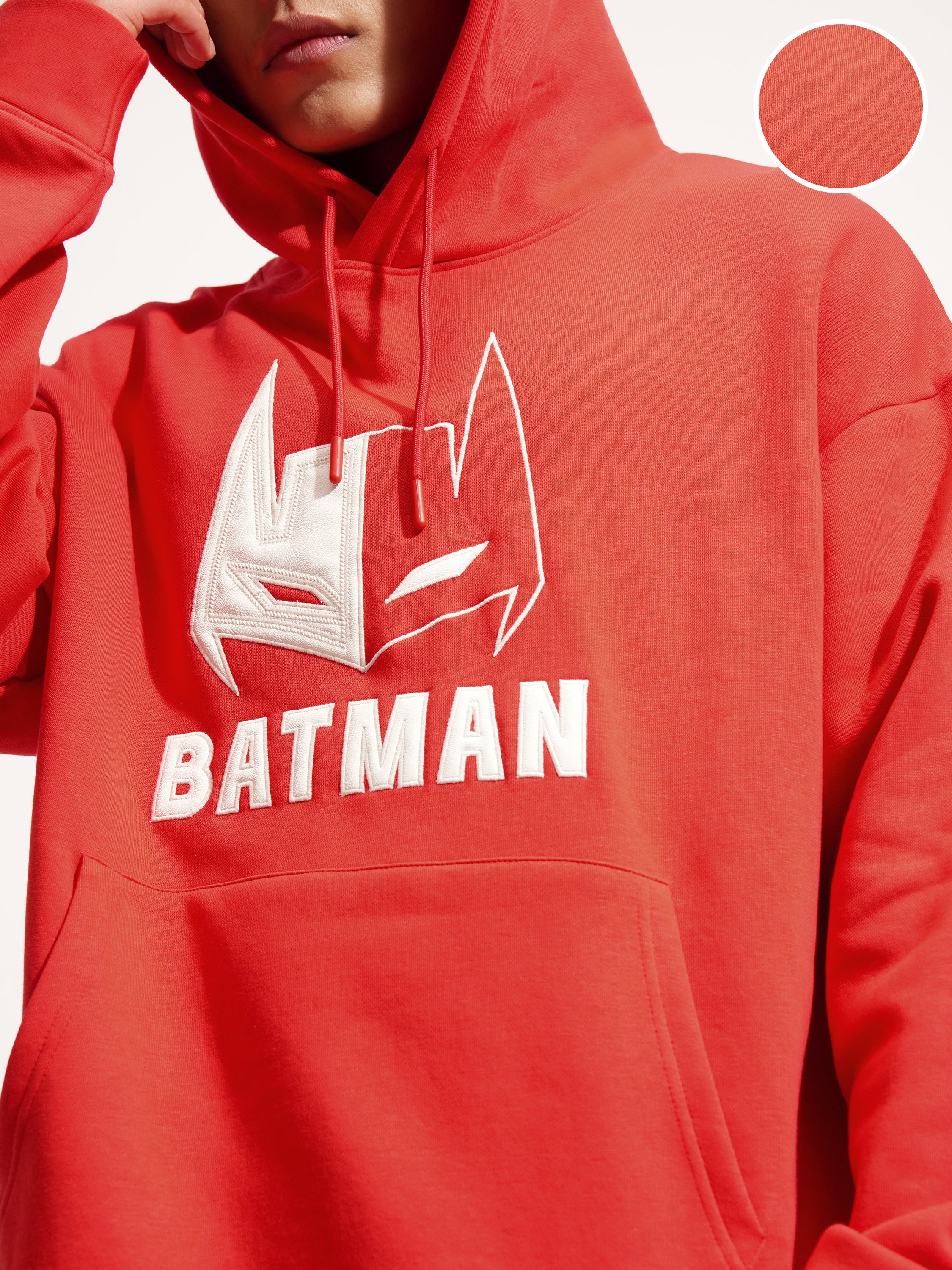 DC By Highlander Men Red Batman Hooded Pullover Sweatshirt - Red - Image 5