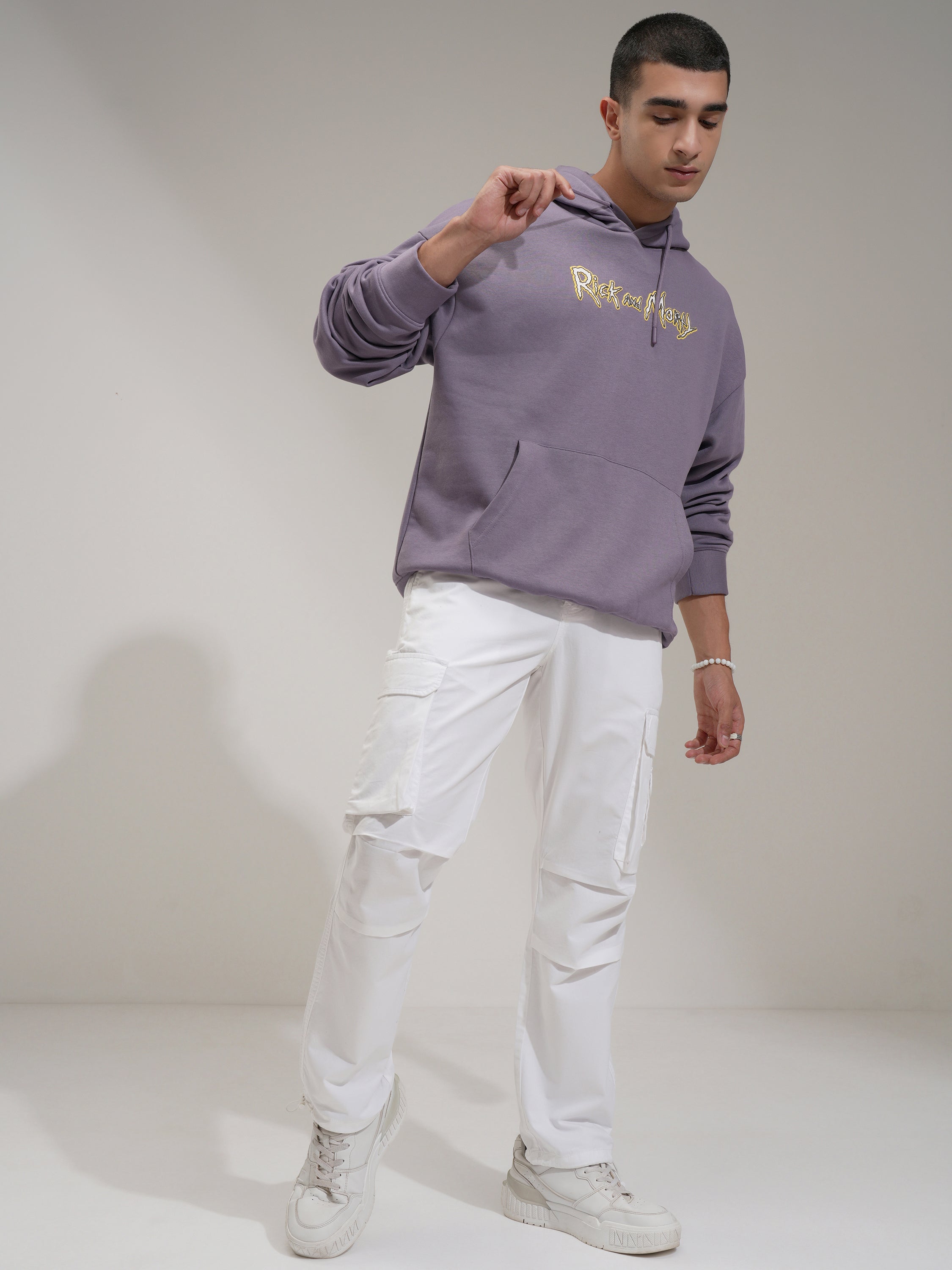WB By Highlander Men Purple Rick And Morty Hooded Pullover Sweatshirt - Purple - Image 2