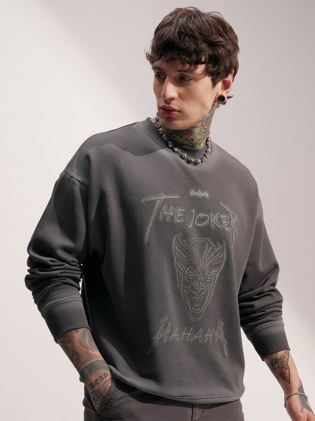 DC By Highlander Men Grey Batman Round Neck Pullover Sweatshirt - Grey - Image 6