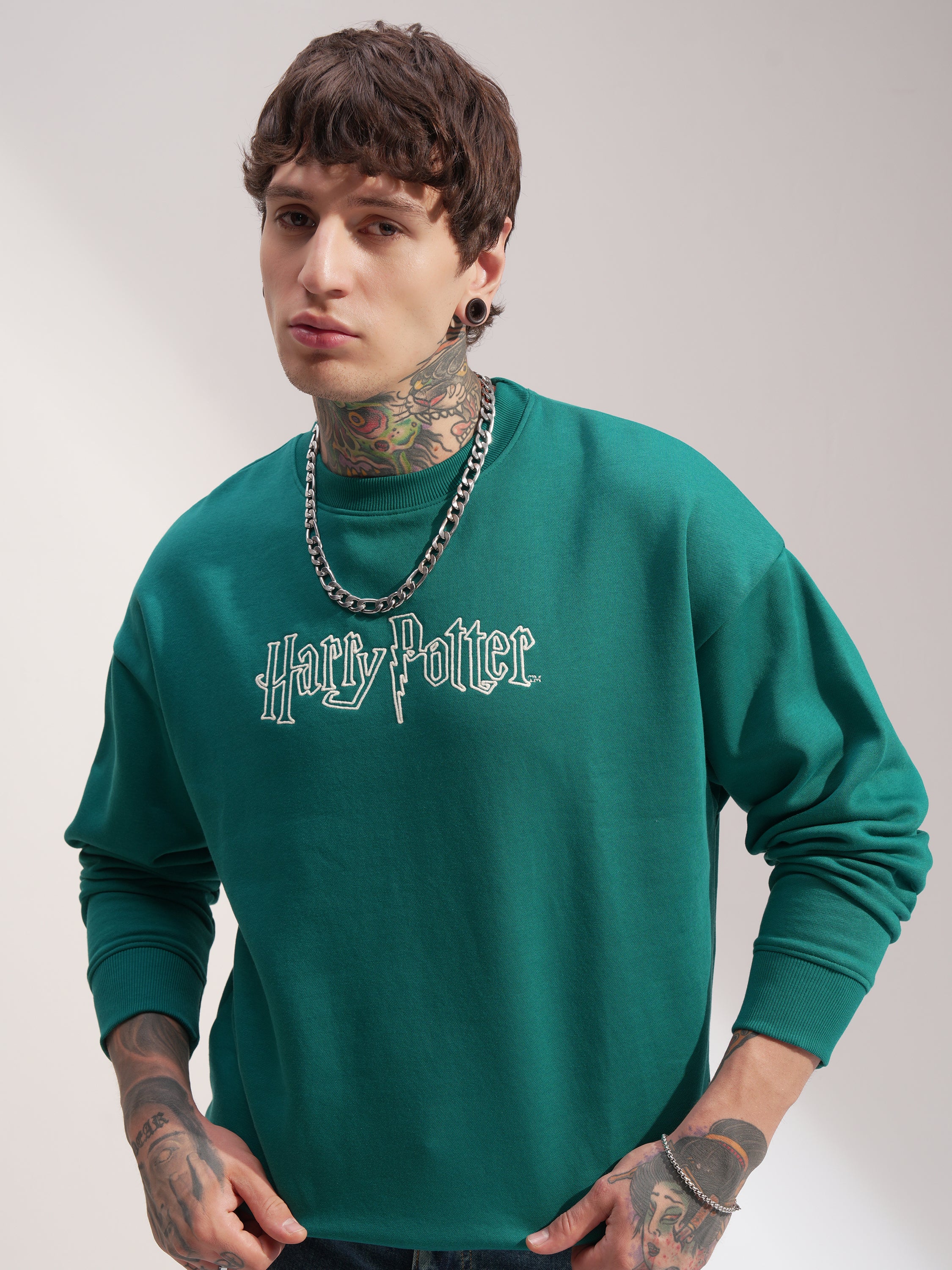 WB By Highlander Men Green Harry Potter Round Neck Pullover Sweatshirt - Green - Image 1