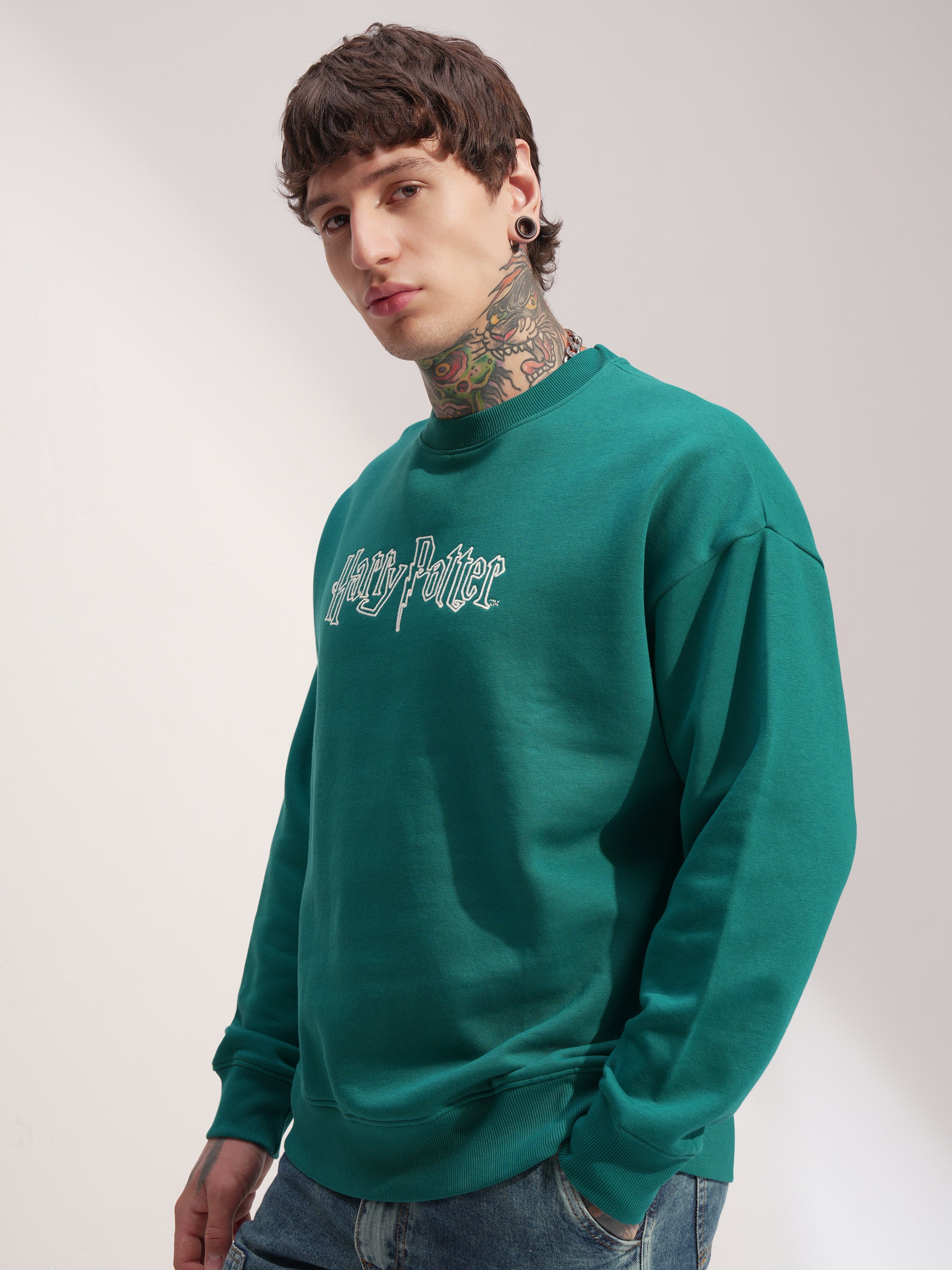 WB By Highlander Men Green Harry Potter Round Neck Pullover Sweatshirt - Green - Image 4
