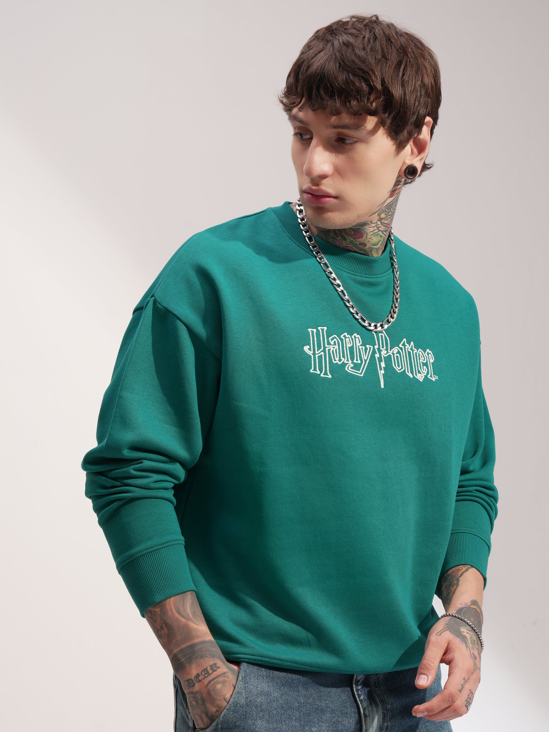 WB By Highlander Men Green Harry Potter Round Neck Pullover Sweatshirt - Green - Image 6