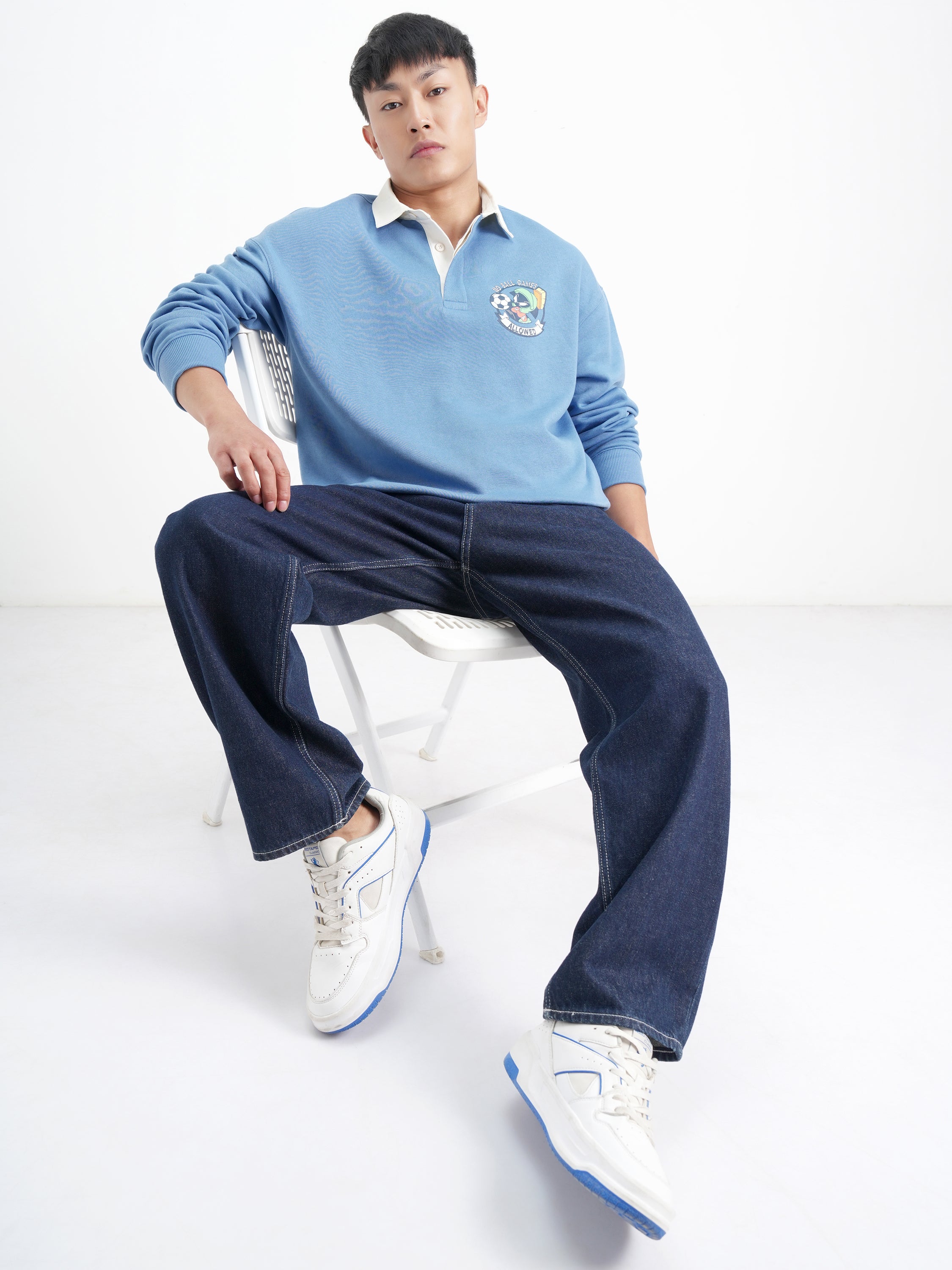 WB By Highlander Men Blue Looney Tunes Shirt Collar Pullover Sweatshirt - Blue - Image 2