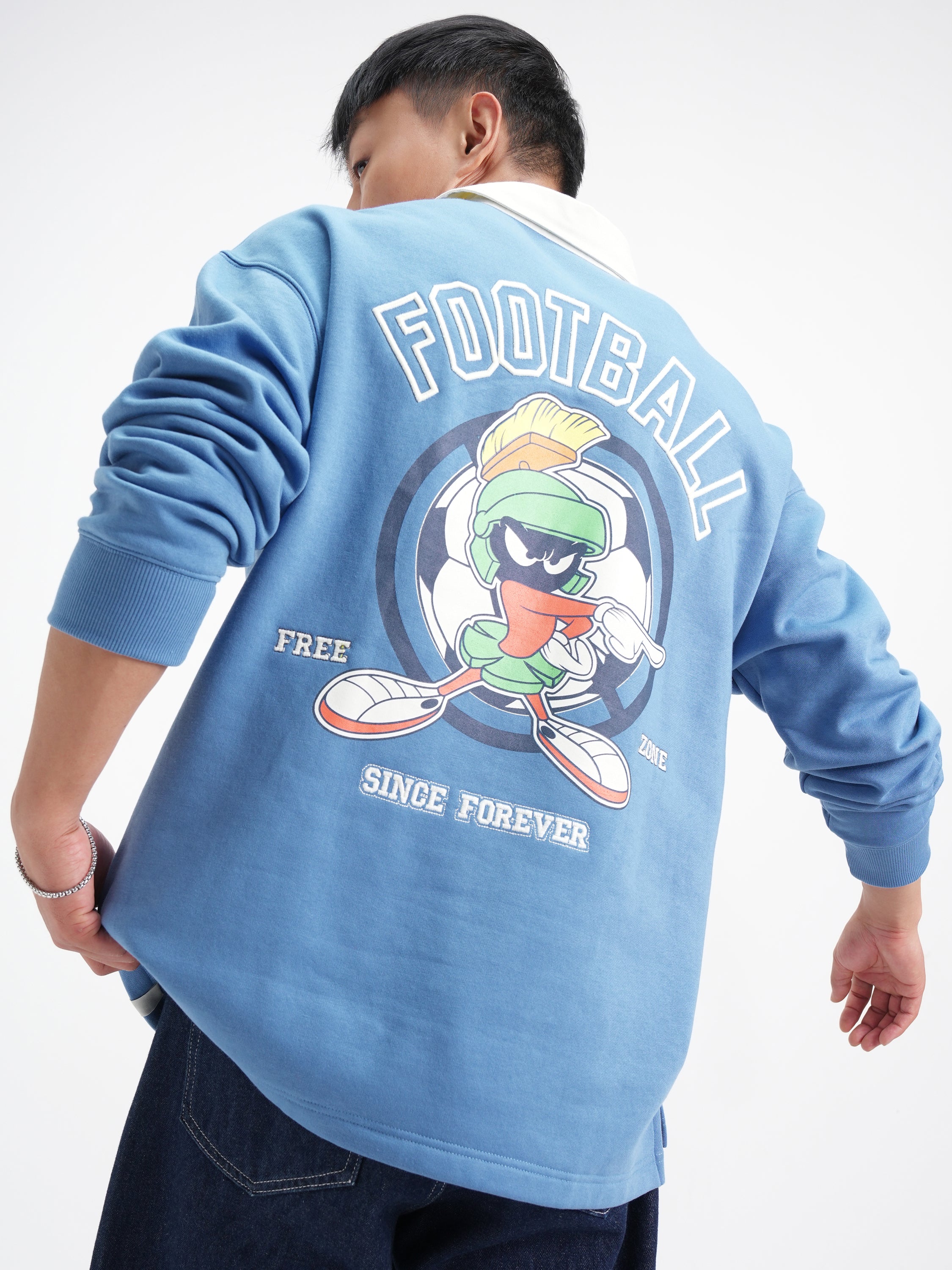 WB By Highlander Men Blue Looney Tunes Shirt Collar Pullover Sweatshirt - Blue - Image 3