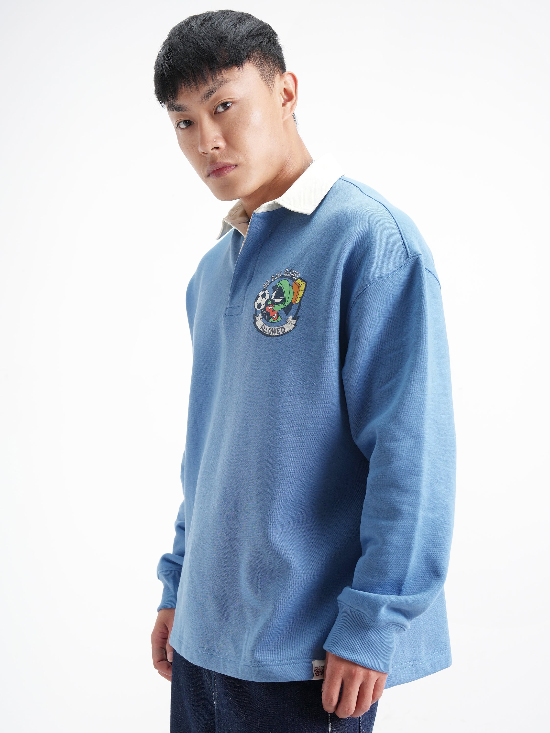 WB By Highlander Men Blue Looney Tunes Shirt Collar Pullover Sweatshirt - Blue - Image 4