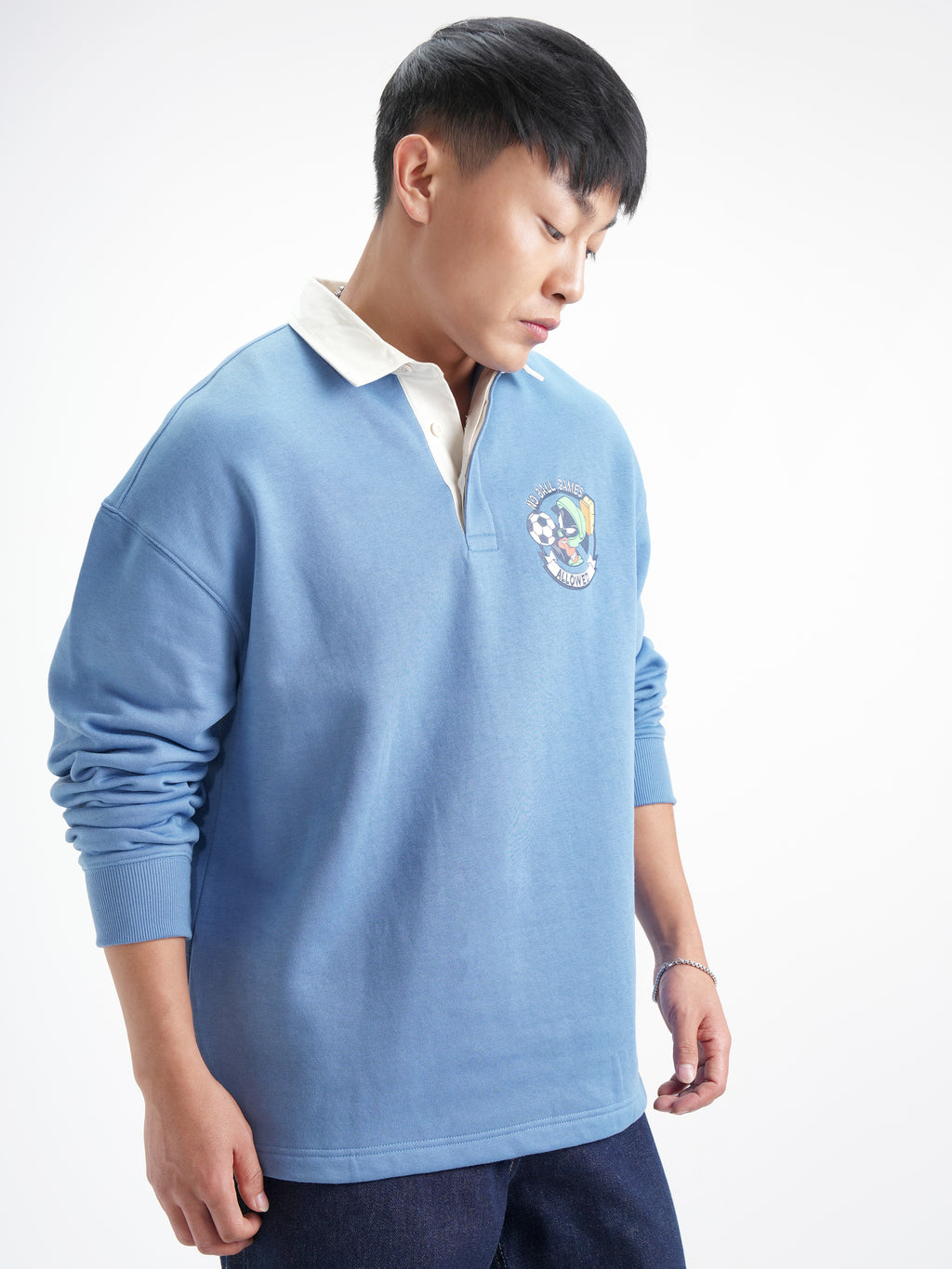 WB By Highlander Men Blue Looney Tunes Shirt Collar Pullover Sweatshirt - Blue - Image 6