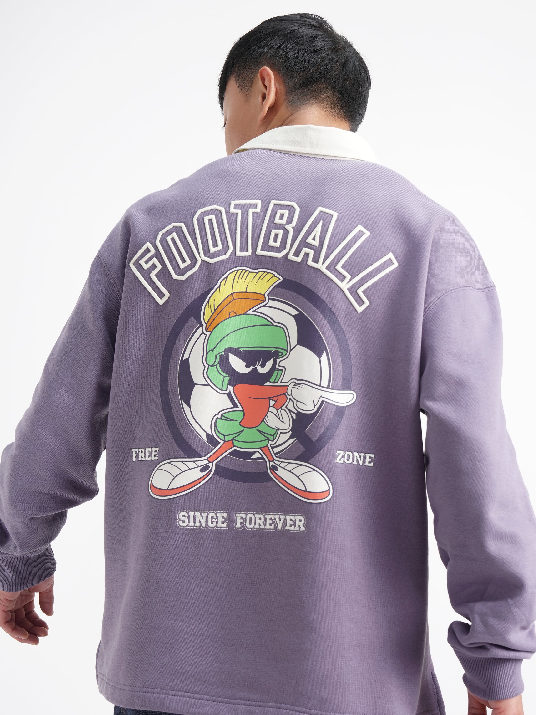 WB By Highlander Men Purple Looney Tunes Shirt Collar Pullover Sweatshirt - Purple - Image 1