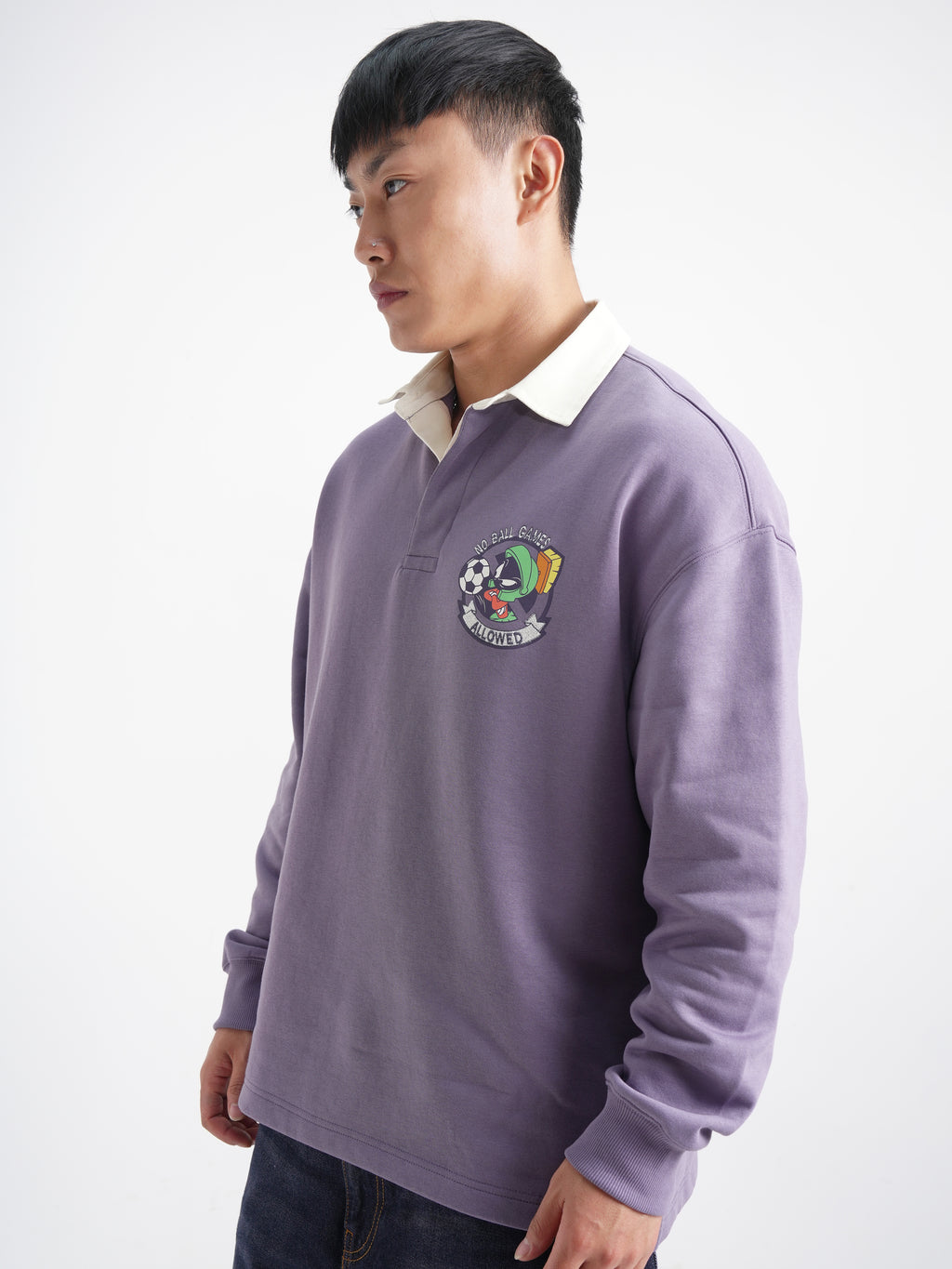 WB By Highlander Men Purple Looney Tunes Shirt Collar Pullover Sweatshirt - Purple - Image 4