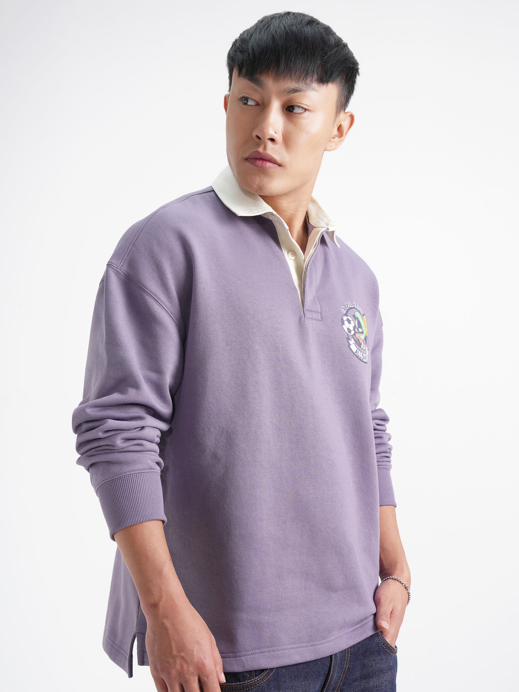 WB By Highlander Men Purple Looney Tunes Shirt Collar Pullover Sweatshirt - Purple - Image 6