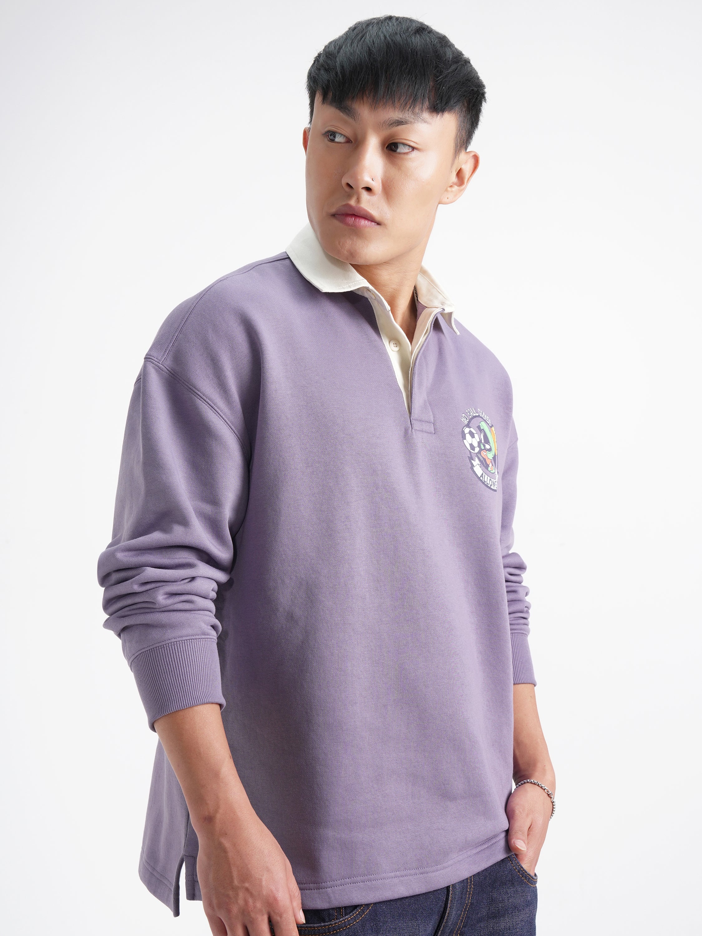 WB By Highlander Men Purple Looney Tunes Shirt Collar Pullover Sweatshirt - Purple - Image 6