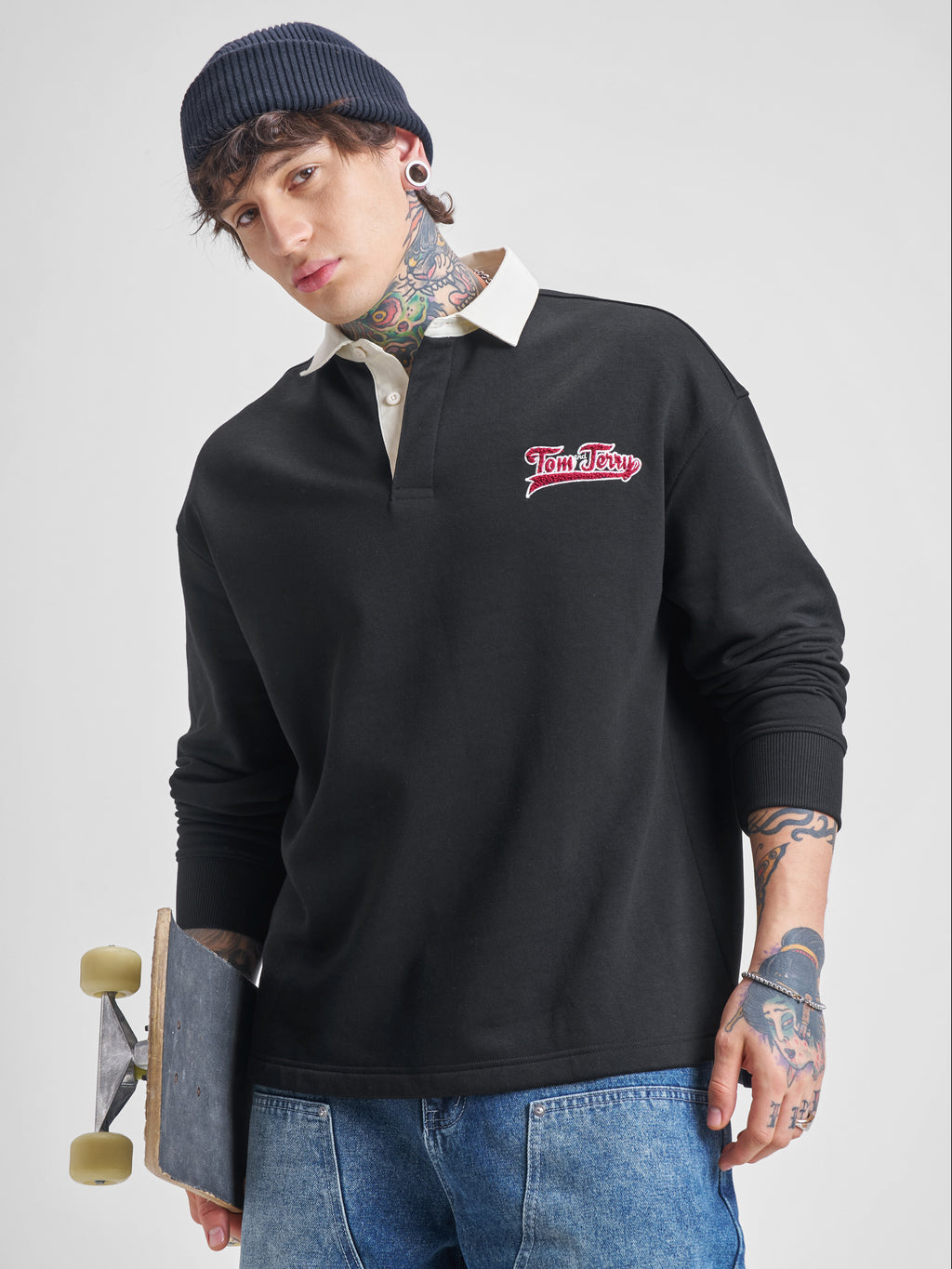 WB By Highlander Men Black Tom And Jerry Shirt Collar Pullover Sweatshirt - Black - Image 3