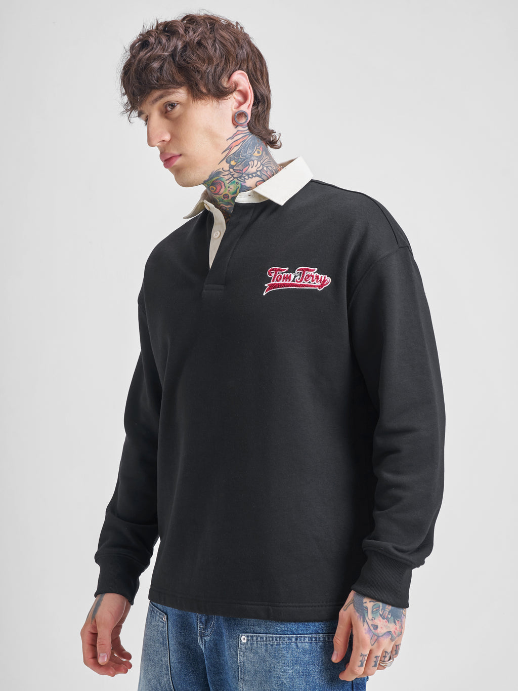 WB By Highlander Men Black Tom And Jerry Shirt Collar Pullover Sweatshirt - Black - Image 4