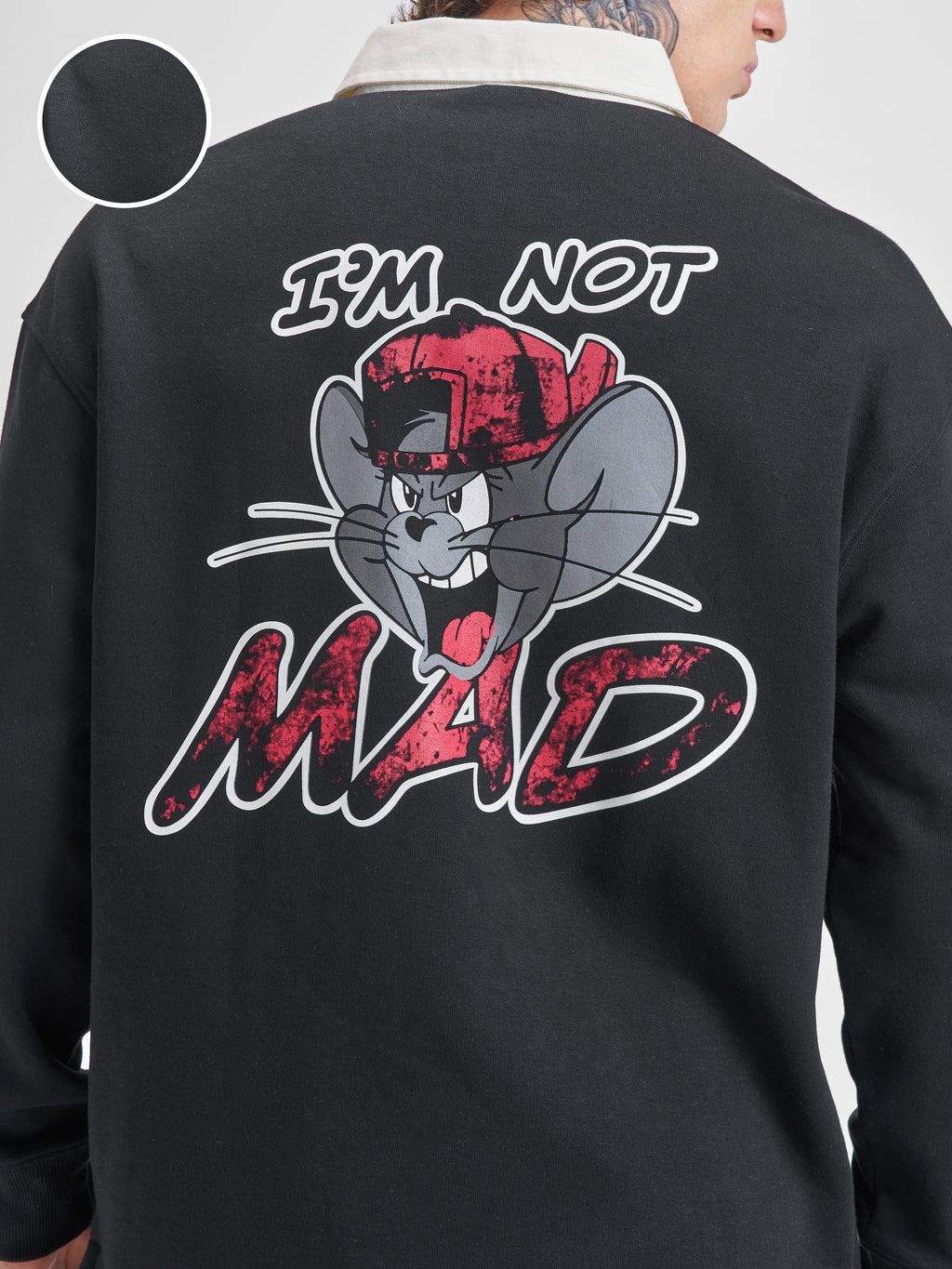WB By Highlander Men Black Tom And Jerry Shirt Collar Pullover Sweatshirt - Black - Image 5
