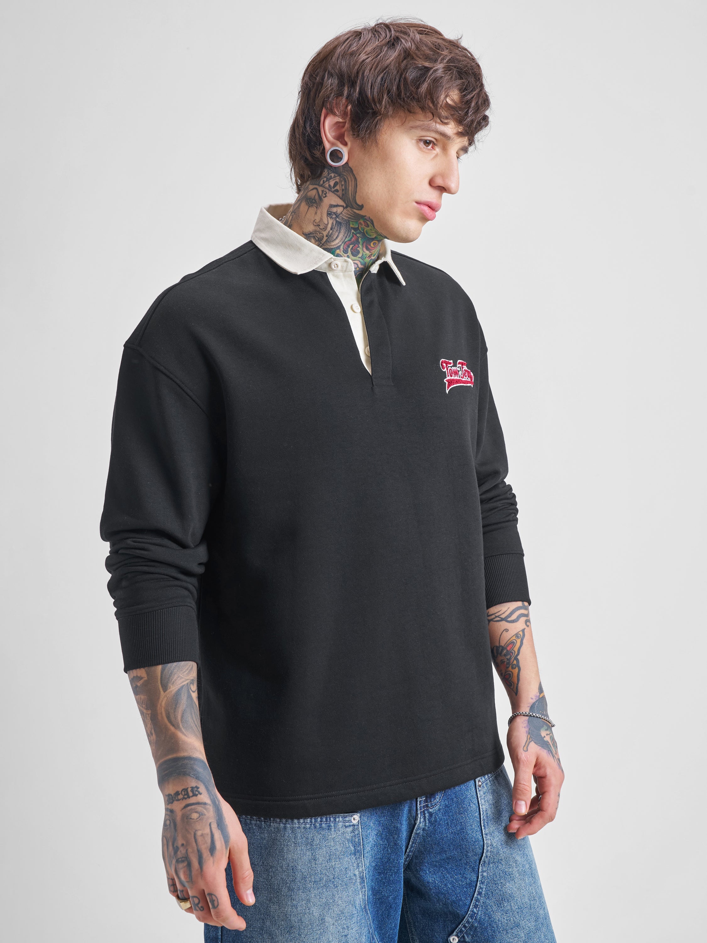 WB By Highlander Men Black Tom And Jerry Shirt Collar Pullover Sweatshirt - Black - Image 6