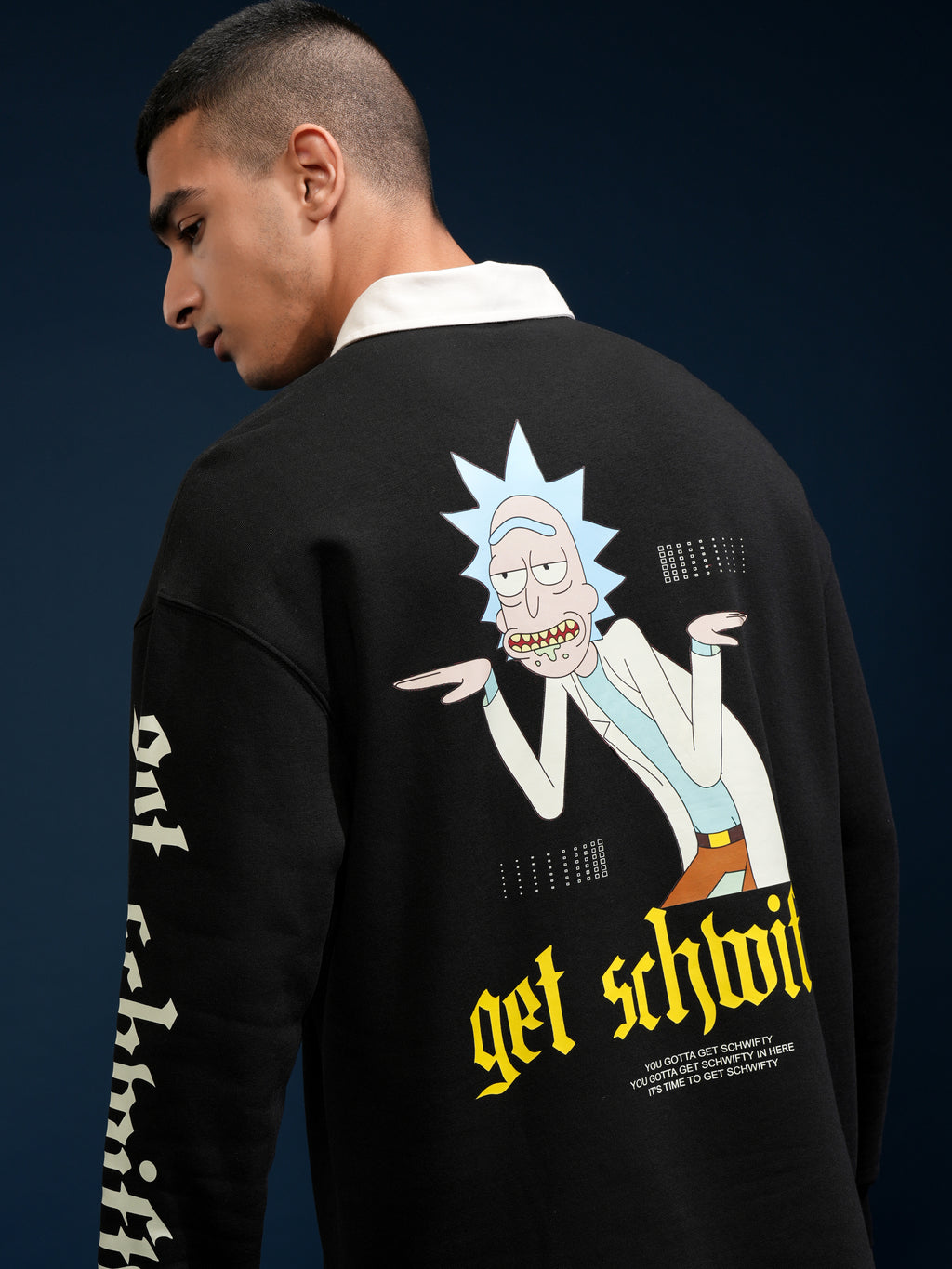 WB By Highlander Men Black Rick Sanchez Printed Polo Collar T-Shirt - Black - Image 1